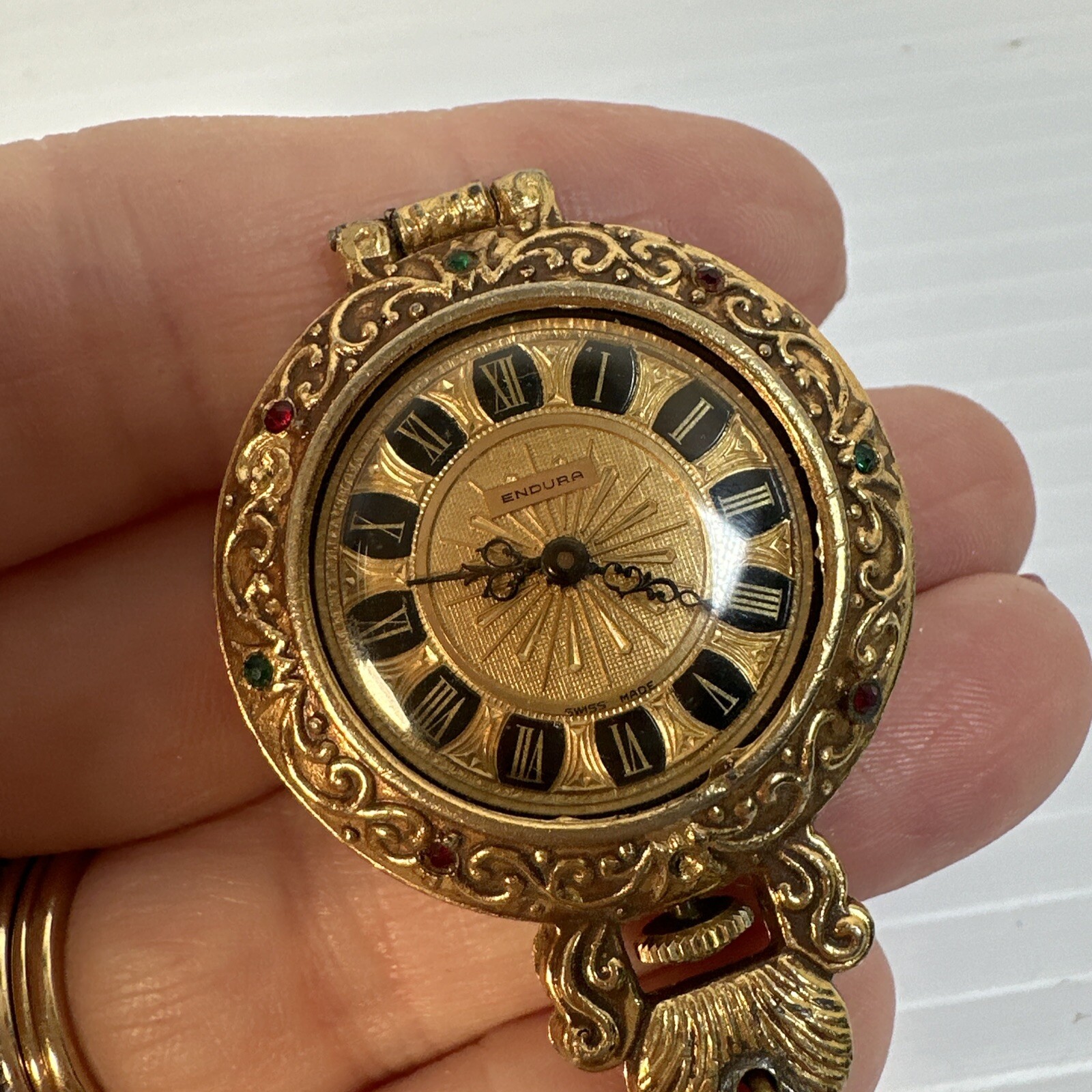 Vintage Mid Century Endura Pendant Watch Renaissance Style Necklace