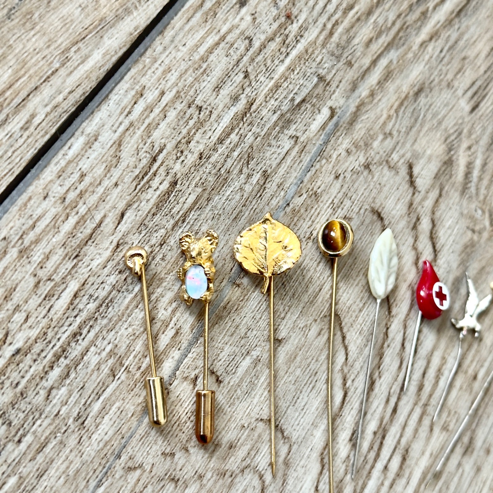 Stick Pin Hat Pins Silver & Gold Tone Red Cross Elephant Koala Mushroom & More