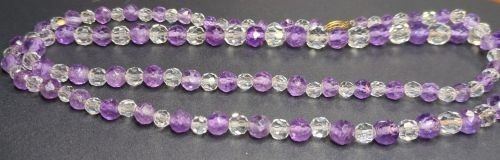 Vintage Amethyst Crystal Beaded Necklace Sterling Vermeil Clasp 32 Inch