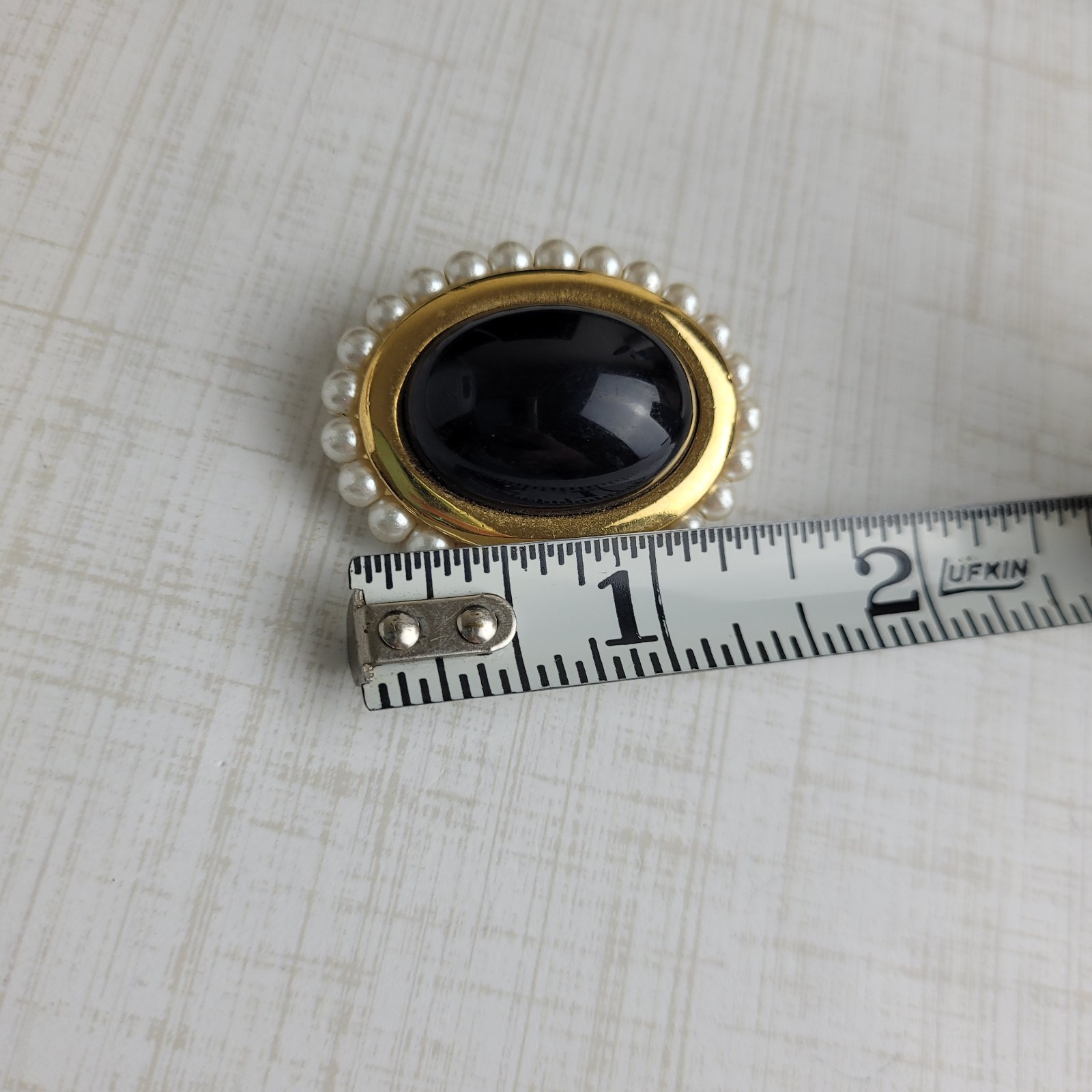 Vintage Napier Black Domed Cabochon Faux Pearl Brooch