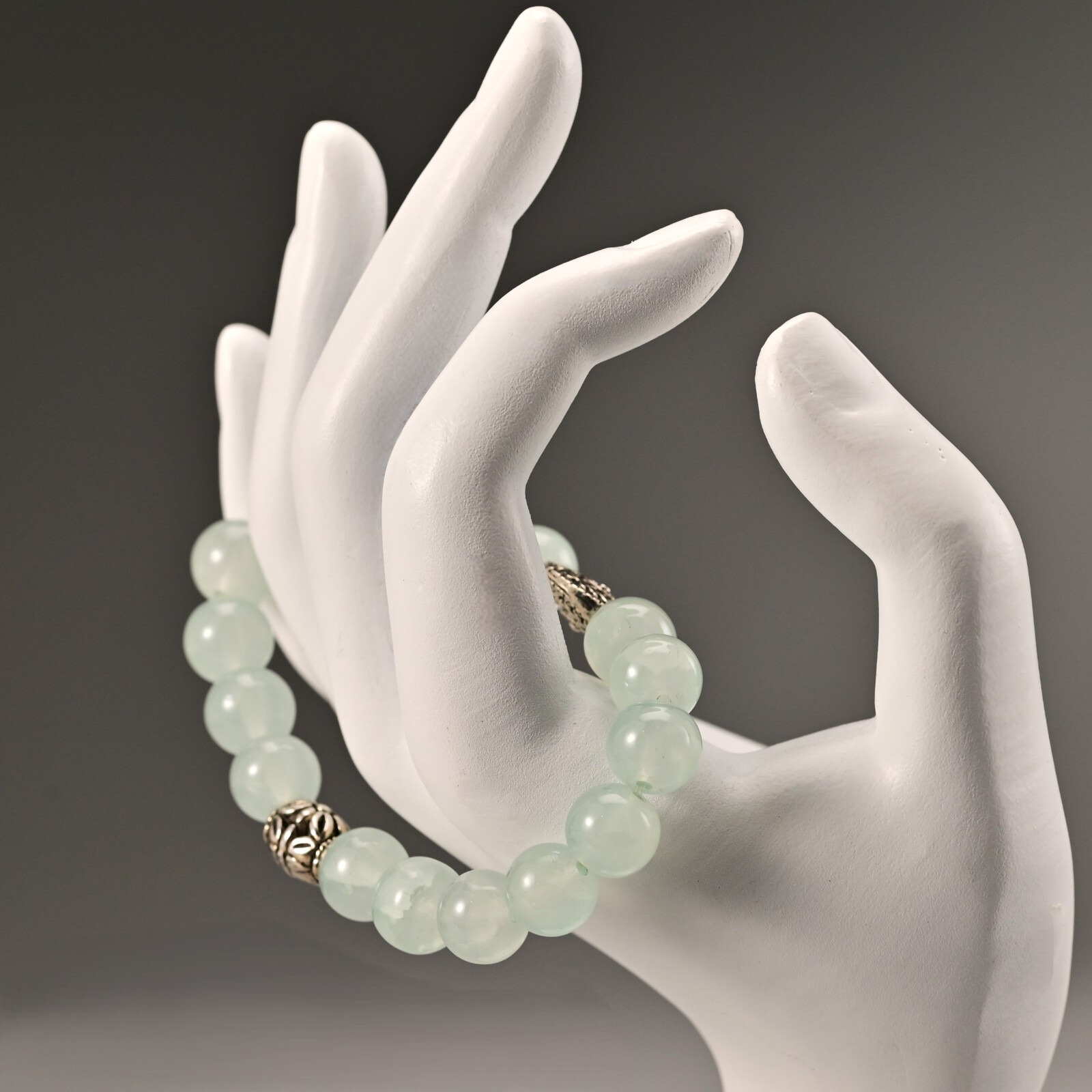 Vintage Original Silver Jade Quartz Gemstone Beaded Ball Estate Bracelet