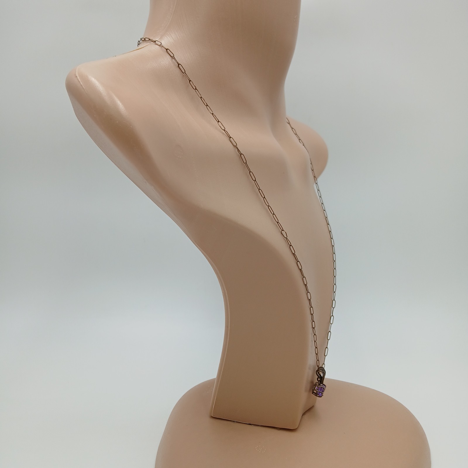 VTG 925 Amethyst CZ Heart Pendant Necklace 24in Sterling Silver 4gtw Scroll Bail