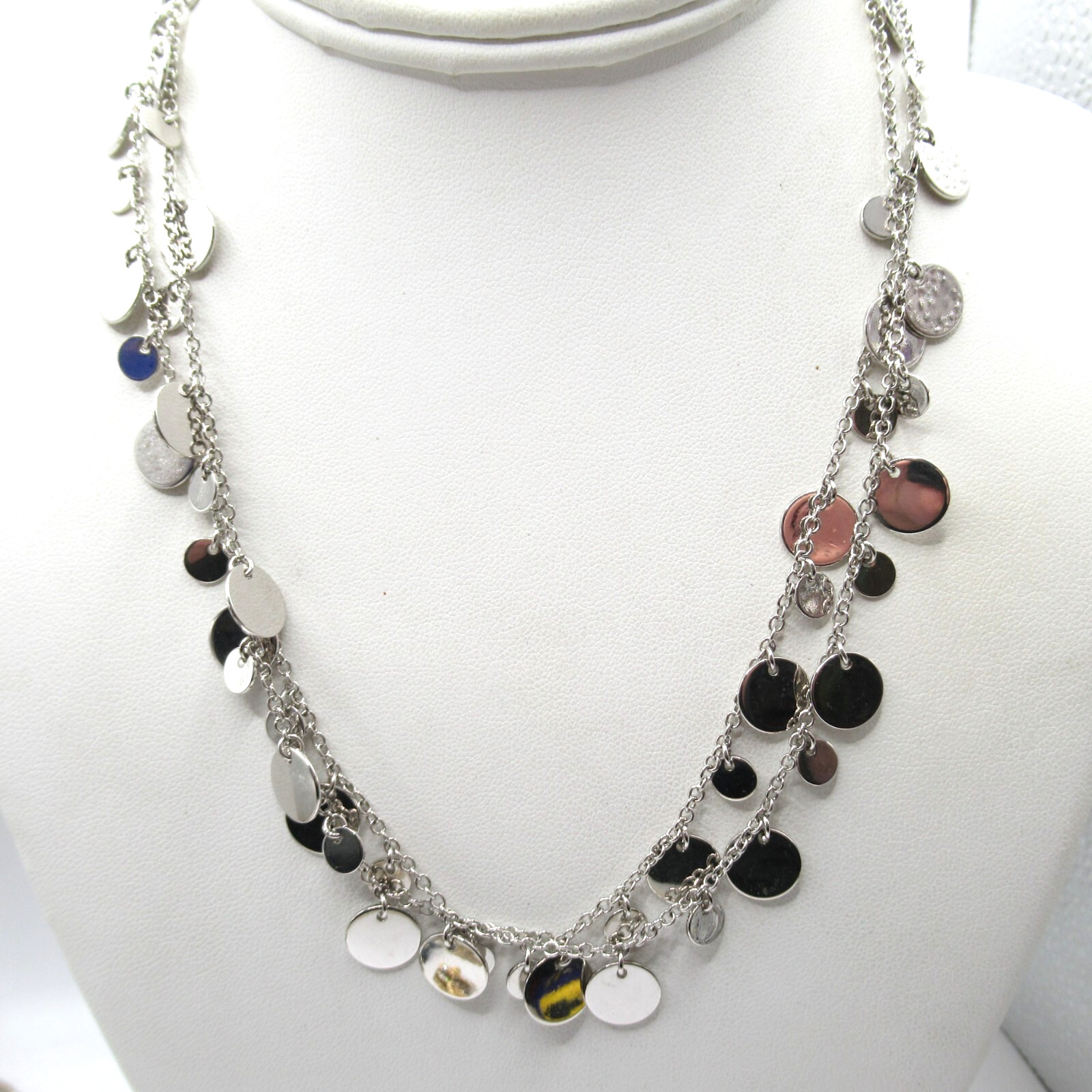 Lia Sophia Disks Sparkly Shiny Dangle Silver Tone Necklace