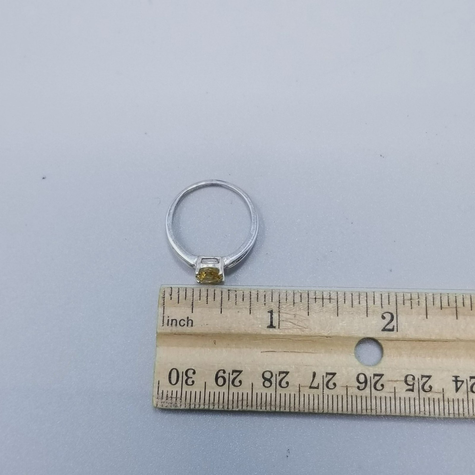 Vintage Sterling Silver Yellow Stone Ring Size 8 Band Oval Small Stacking