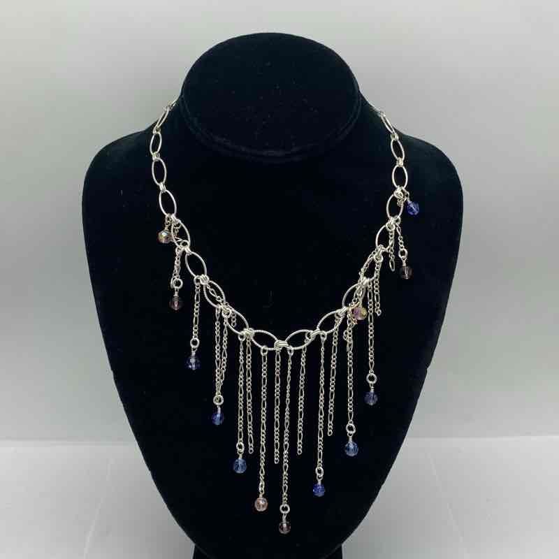 Sterling Silver 925 Multicolor Crystal Fringe Dangle Tassel Necklace 19.25″