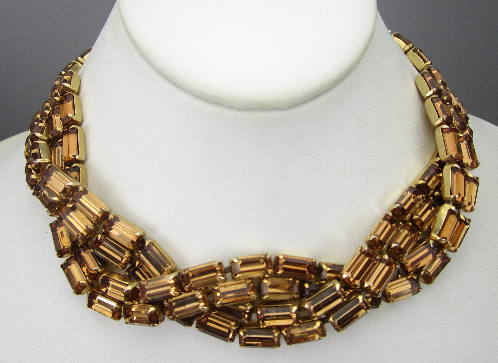 DAZZLING VINTAGE SIGNED WEISS TOPAZ RHINESTONE NECKLACE BRACELET EARRINGS SET