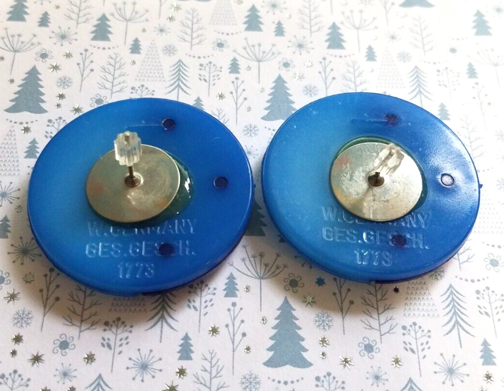 Vtg 1950’S Signed West Germany Ges Gesch 1773 Two Tone Blue Post Earring Round