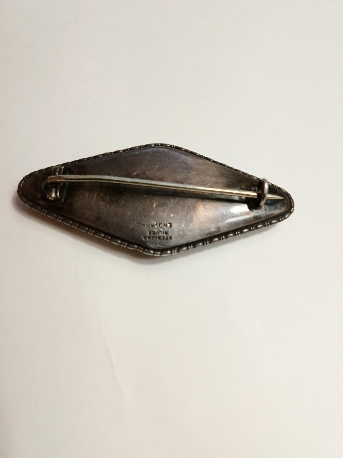 Antique Sterling Silver Brooch Signed “England” Bl. Butterfly wing in glass 2″