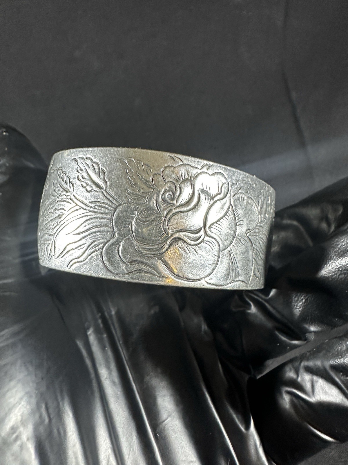 Salisbury Pewter June Rose Flower Of The Month Cuff Bracelet Signed Vintage