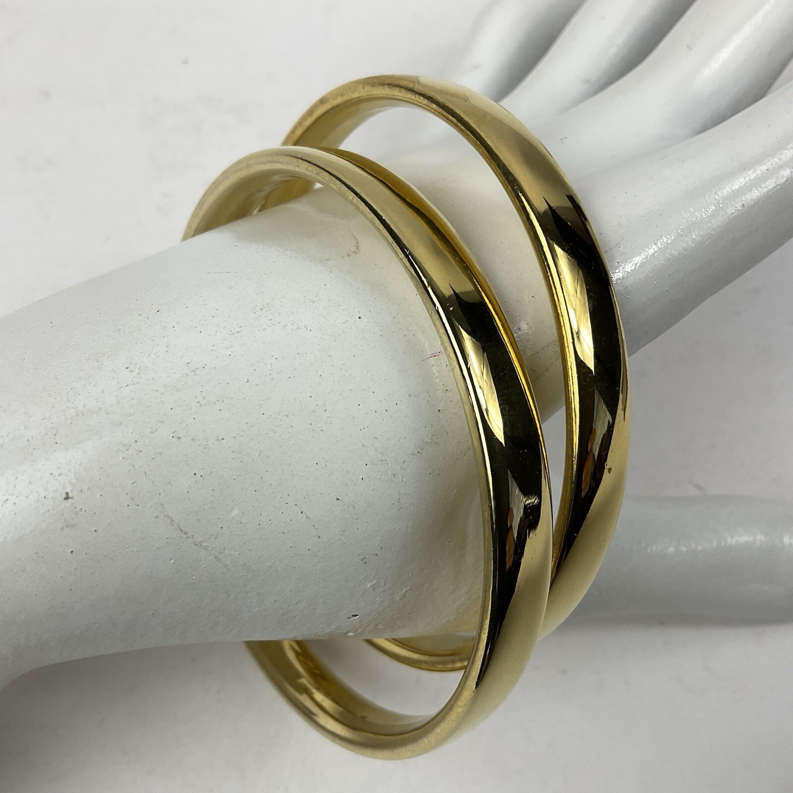 Vtg 80’s Old Stock New in Box Tacoa Gold Bangles 2 Pair 8mm Shiny Finish Size 8