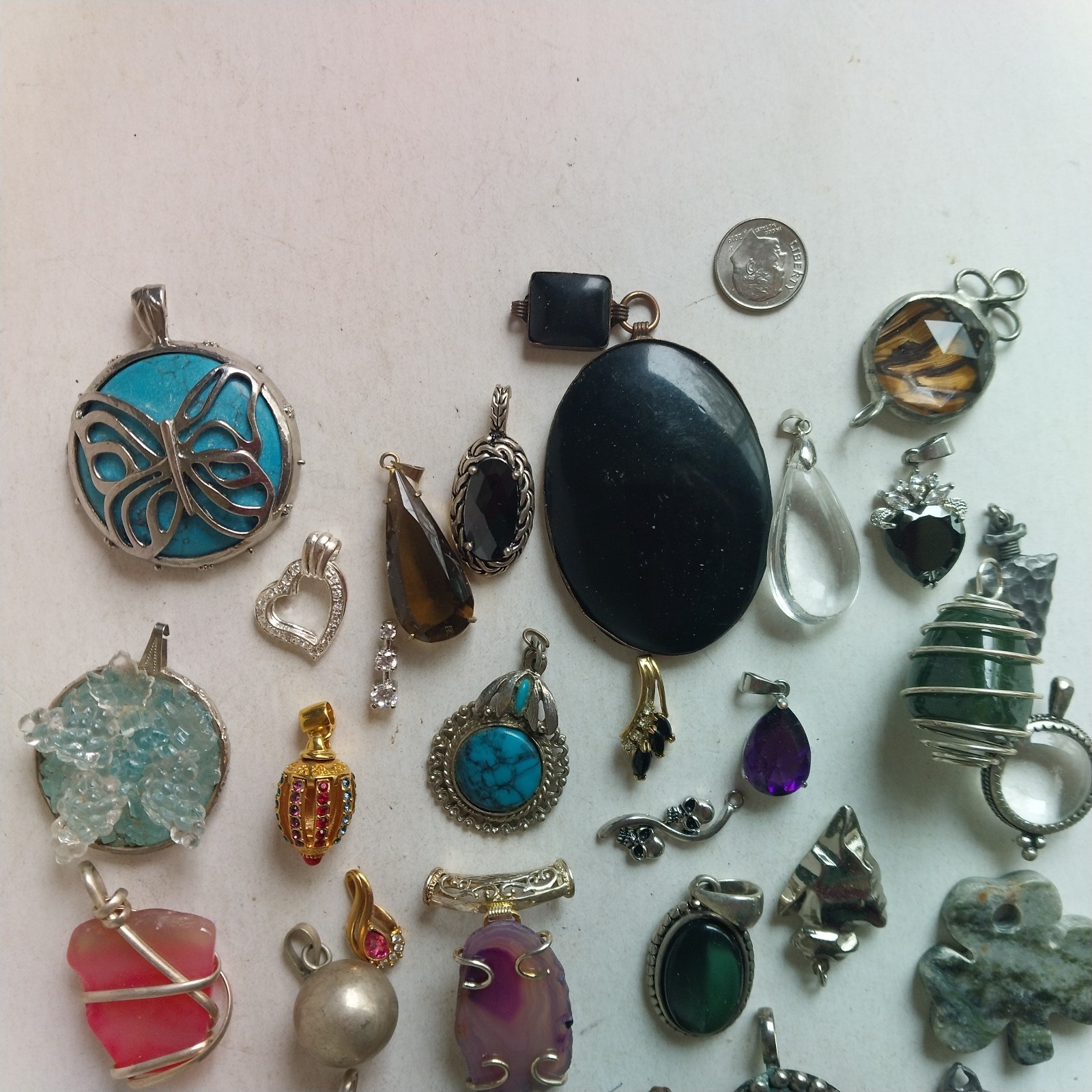 HUGE Lot of Pendants Art Glass Metal Stone Butterfly Teardrop Clover Wire Wrap +