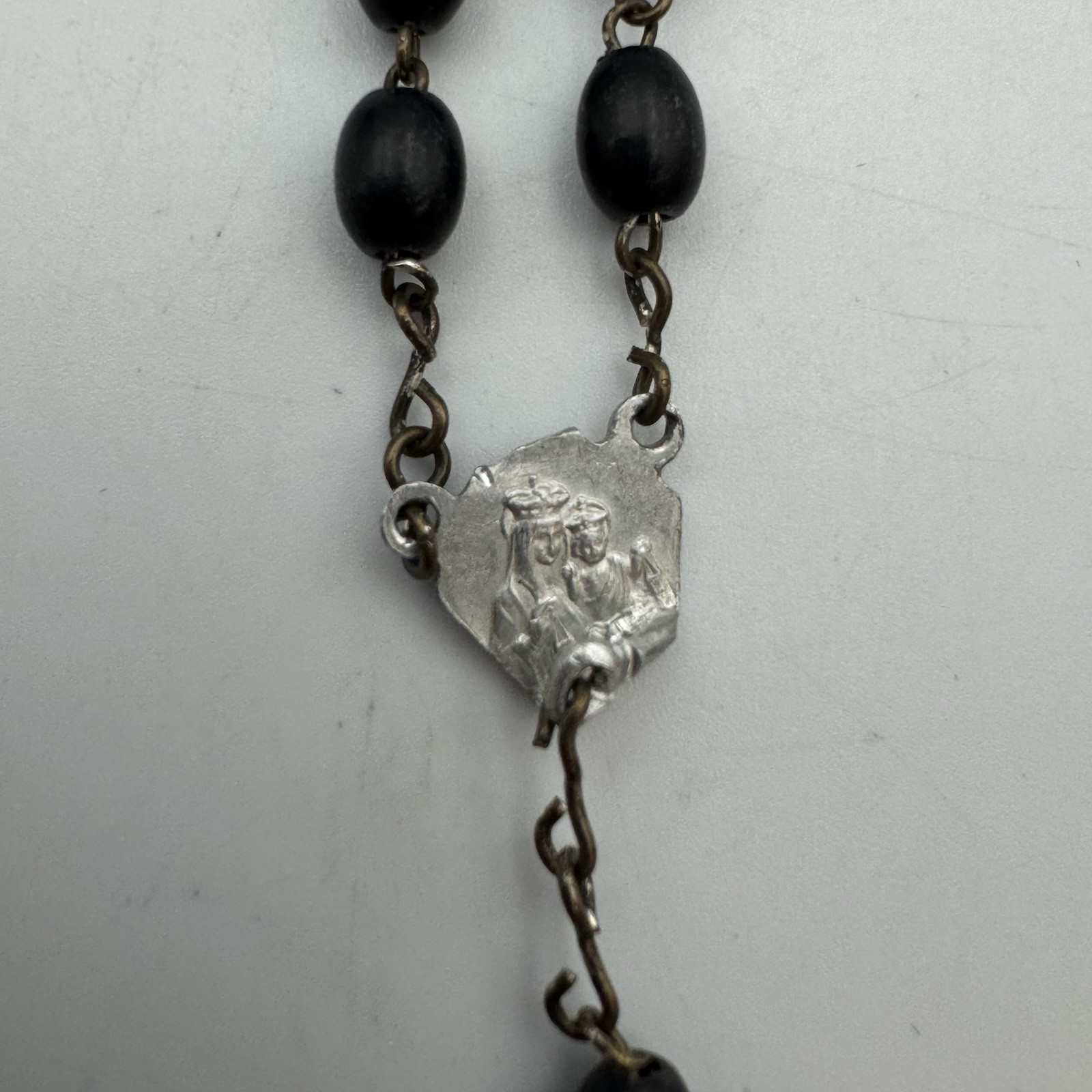 VTG Black Beaded Rosary Italy Marked 16″ Sterling Silver 925 7.4g