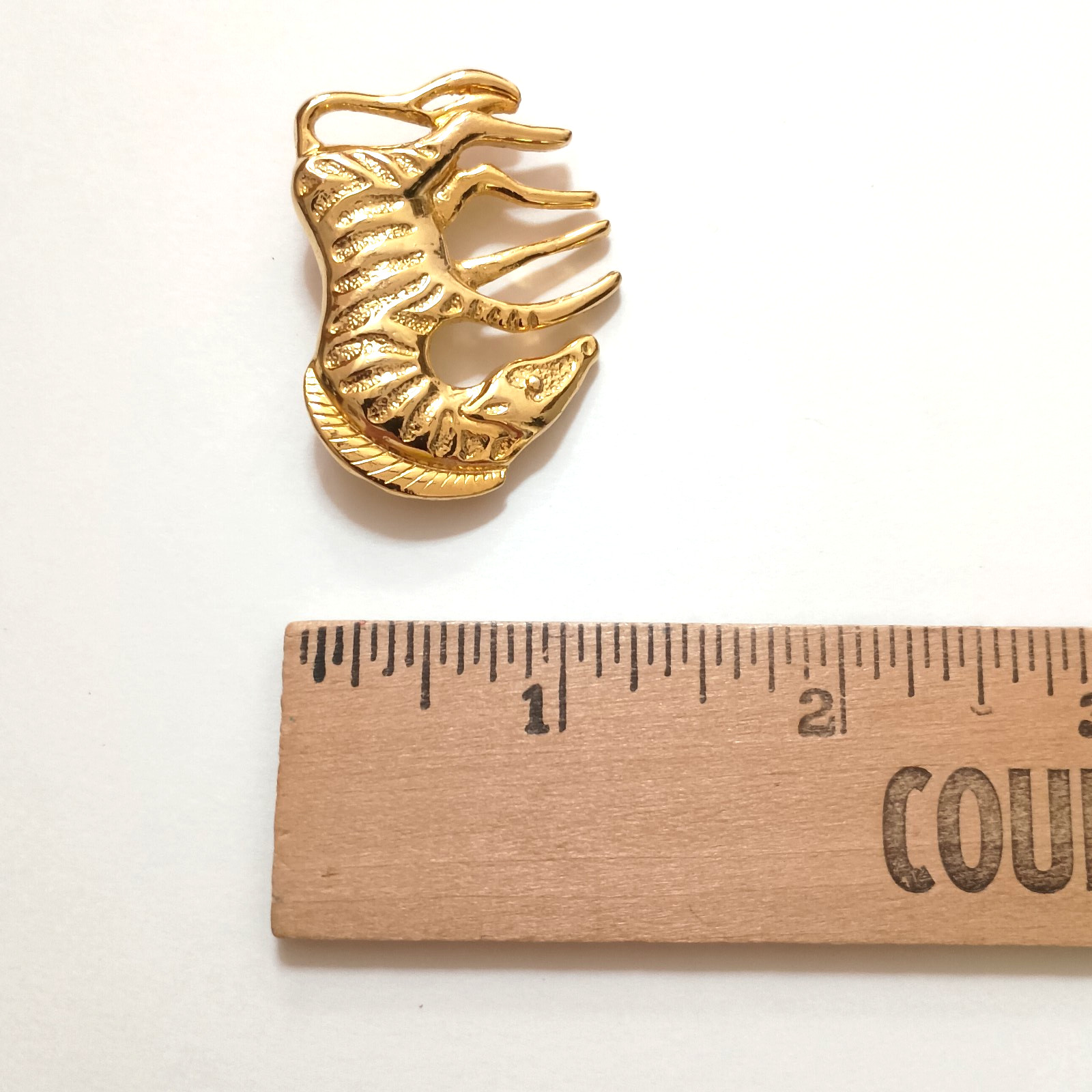 Vintage Zebra Brooch Gold Tone Safari Animal Pin Black White Striped Statement