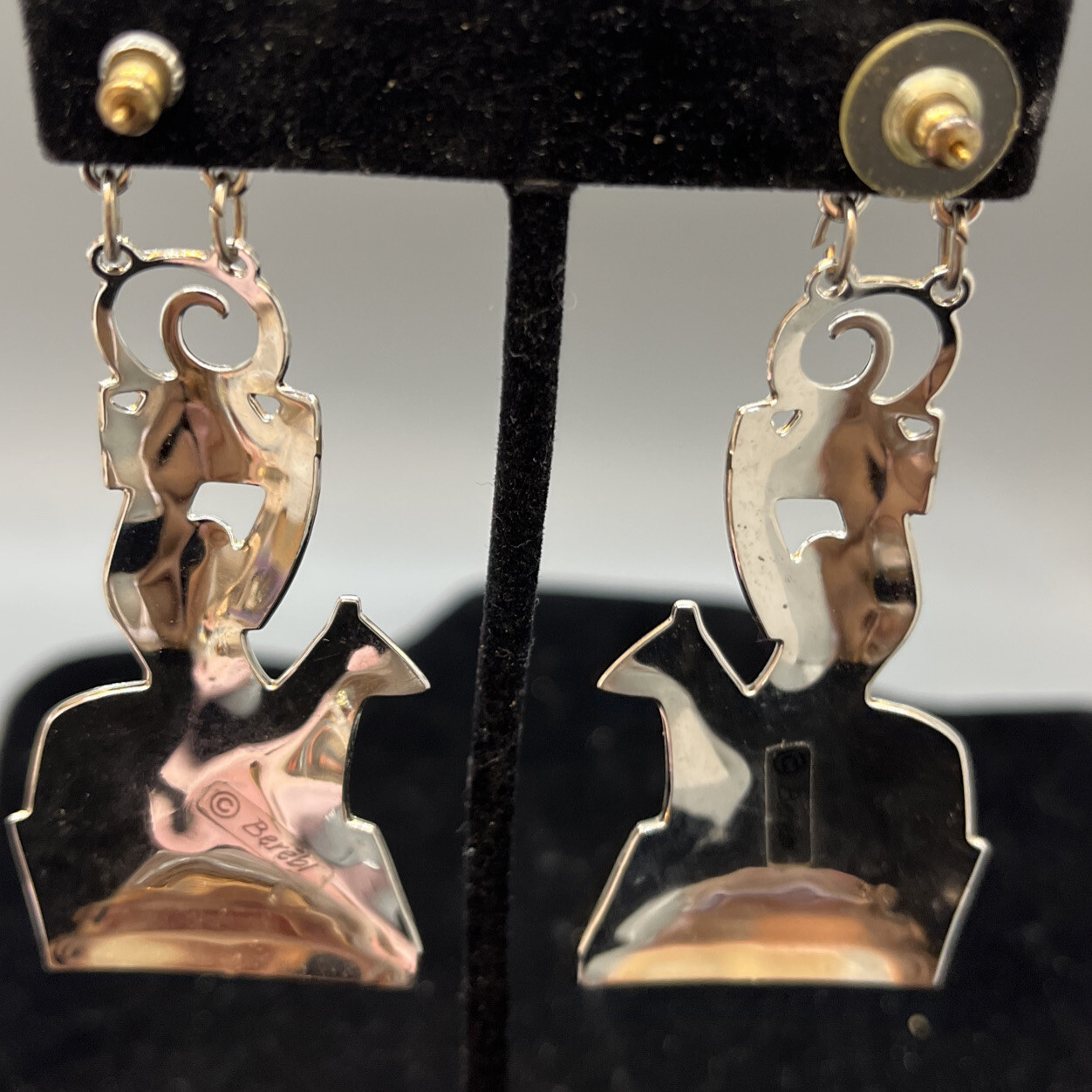 Vintage Signed Edgar Berebi Enamel Dangle Stud Earrings, 1980s Horse ? Person