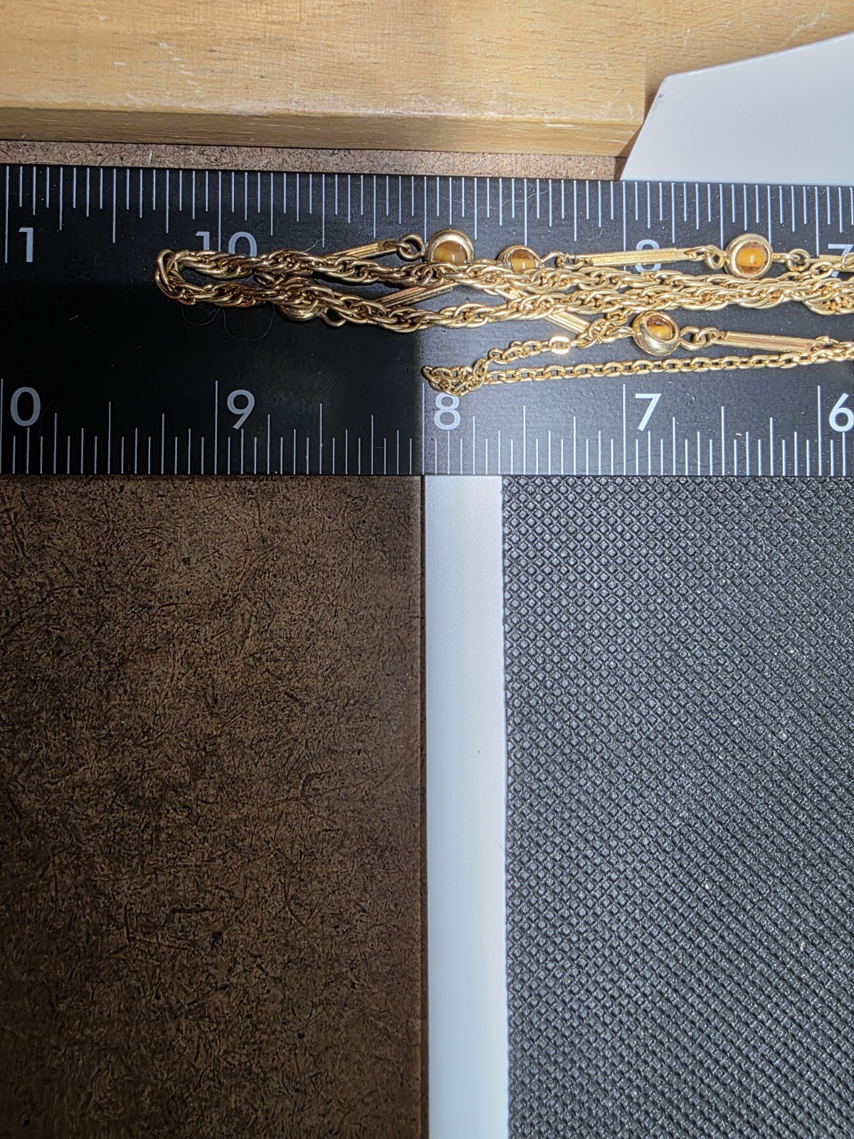 Vintage Gold Tone Station Chain Necklace Orange Cobochon Bar Link Multi Strand