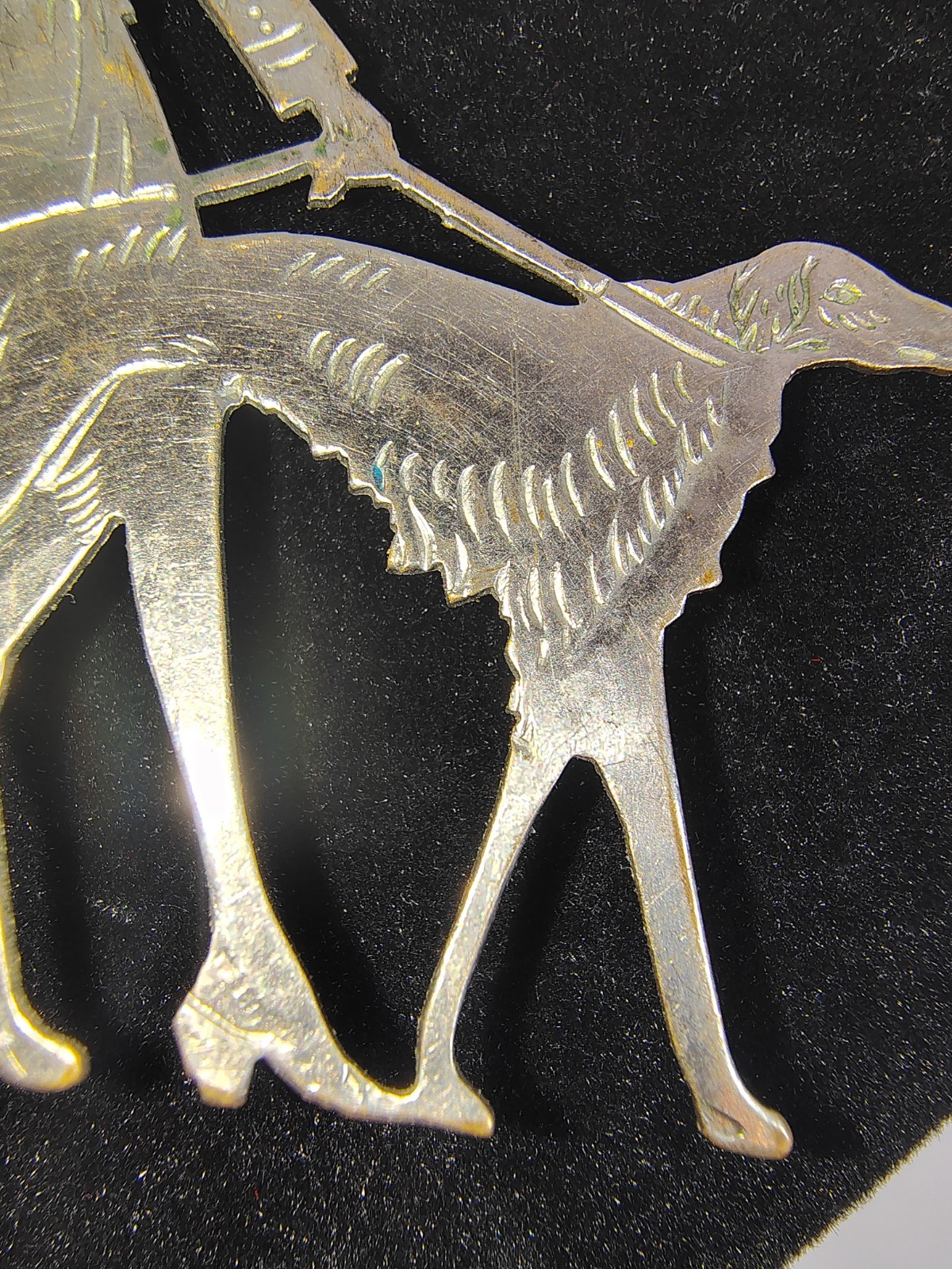 Vtg 1920s Vogue Art Deco Lady Walking Dog Brooch Pin Borzoi Antique Silver Tone