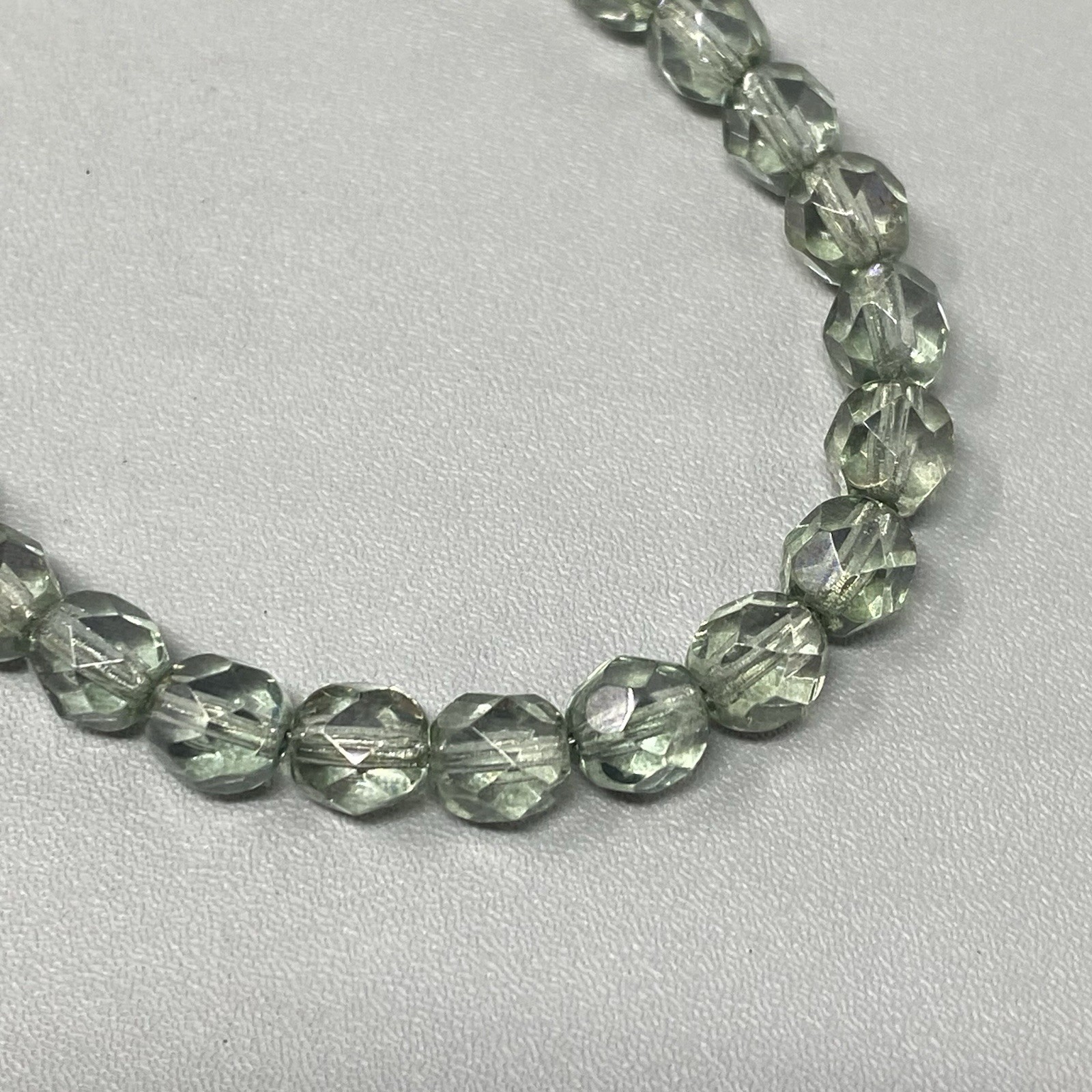 Green Hue Glass Beaded Bracelet Soft Facet Surface Coated Fire Polished 6.75″