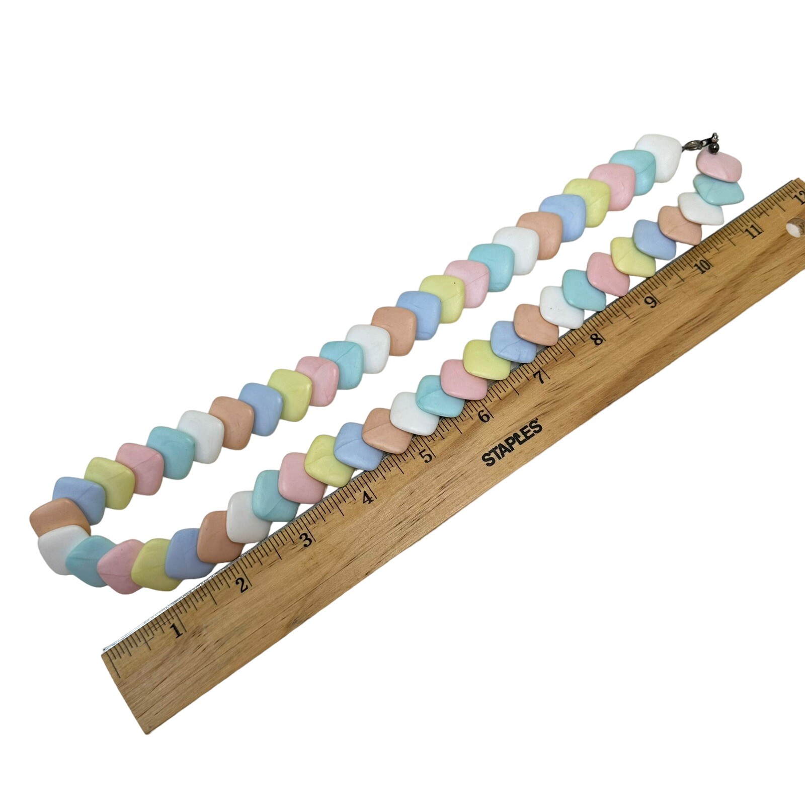 Vtg 1950s “Candy” Pastel Multi Color Overlapping Square Acrylic Bead Necklace