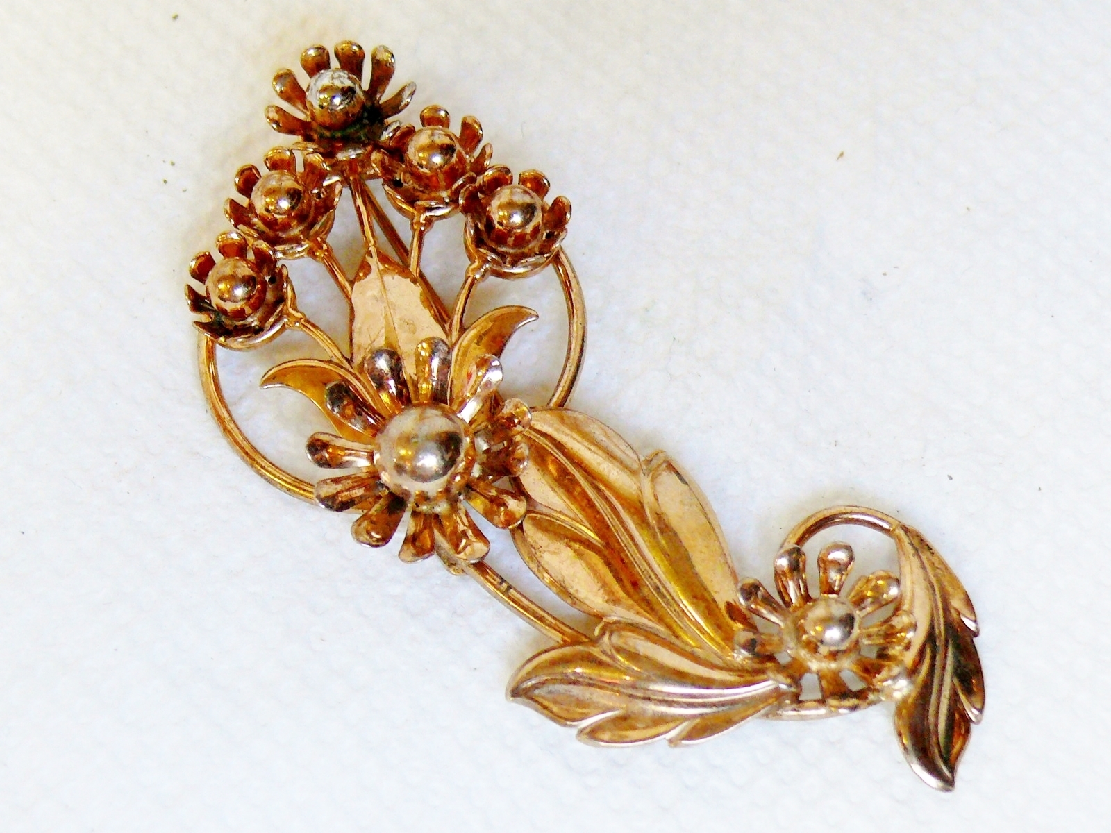 Antique Art Deco Sterling Silver 925 Brooch Gold Wash Flower Design 16 Grams 3″