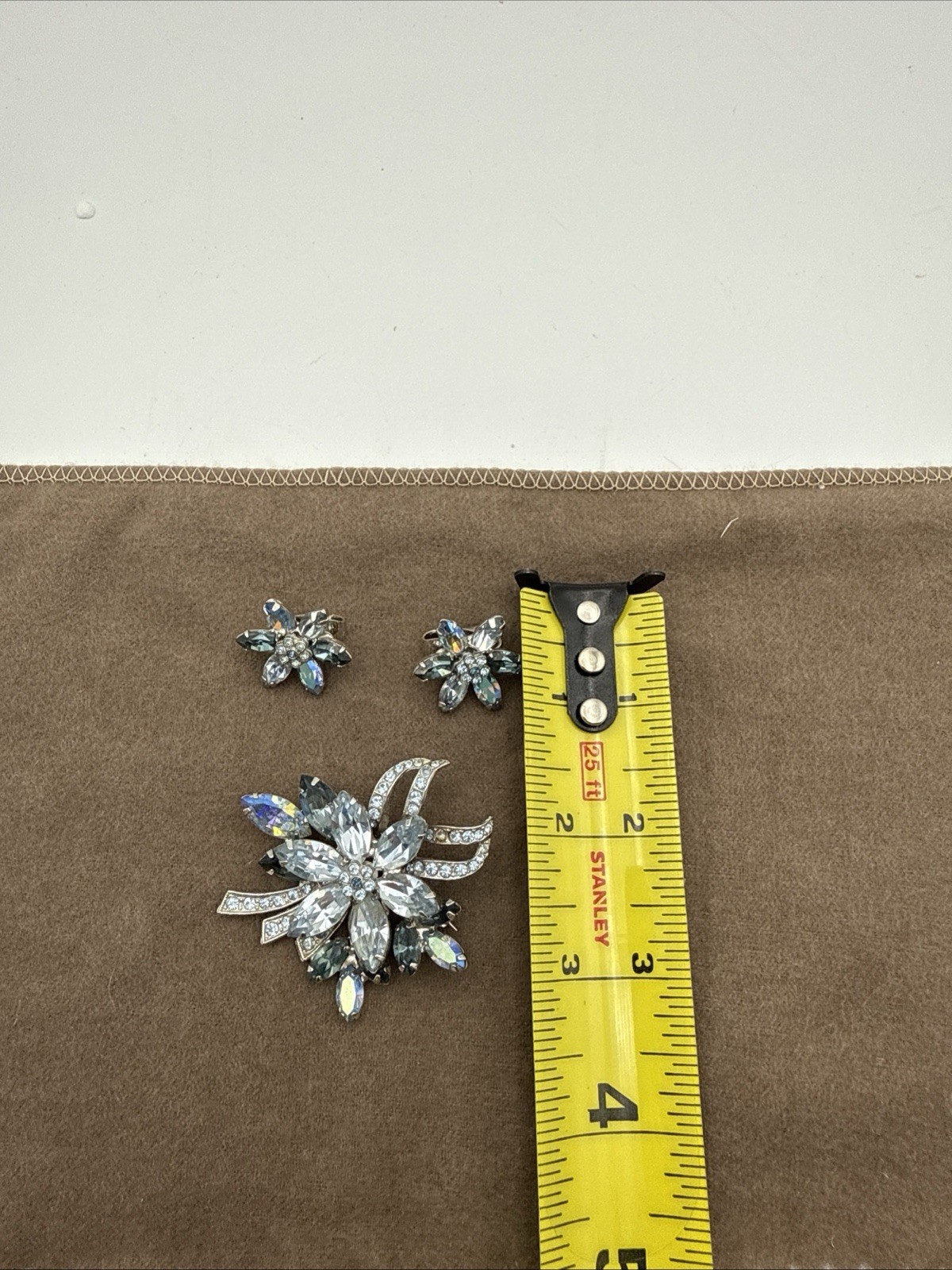 Jewelry, Earrings and Brooch Set, Weiss Signed Vintage, blue and clear stones