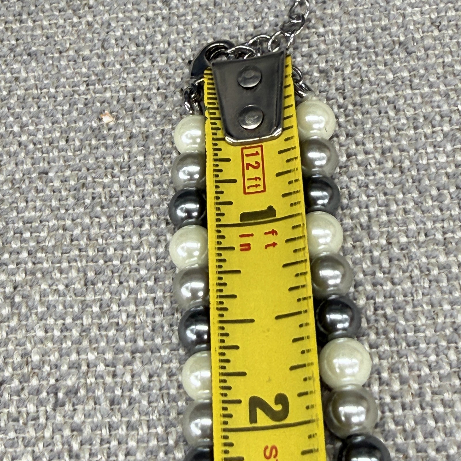 Vintage Coldwater Creek Necklace Gray Imitation Pearl Clear Rhinestone Drop