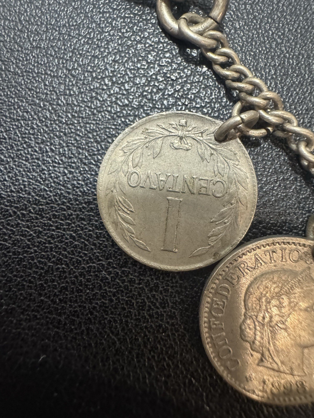 vintage coin charm bracelet Sterling Chain 6.5”