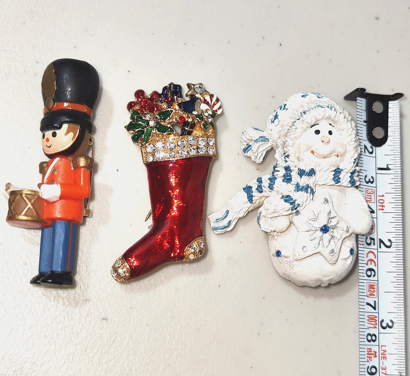 6 VTG Holiday Pins Brooches Hallmark Snow Buddies Drummer Boy Soldier Rhinestone