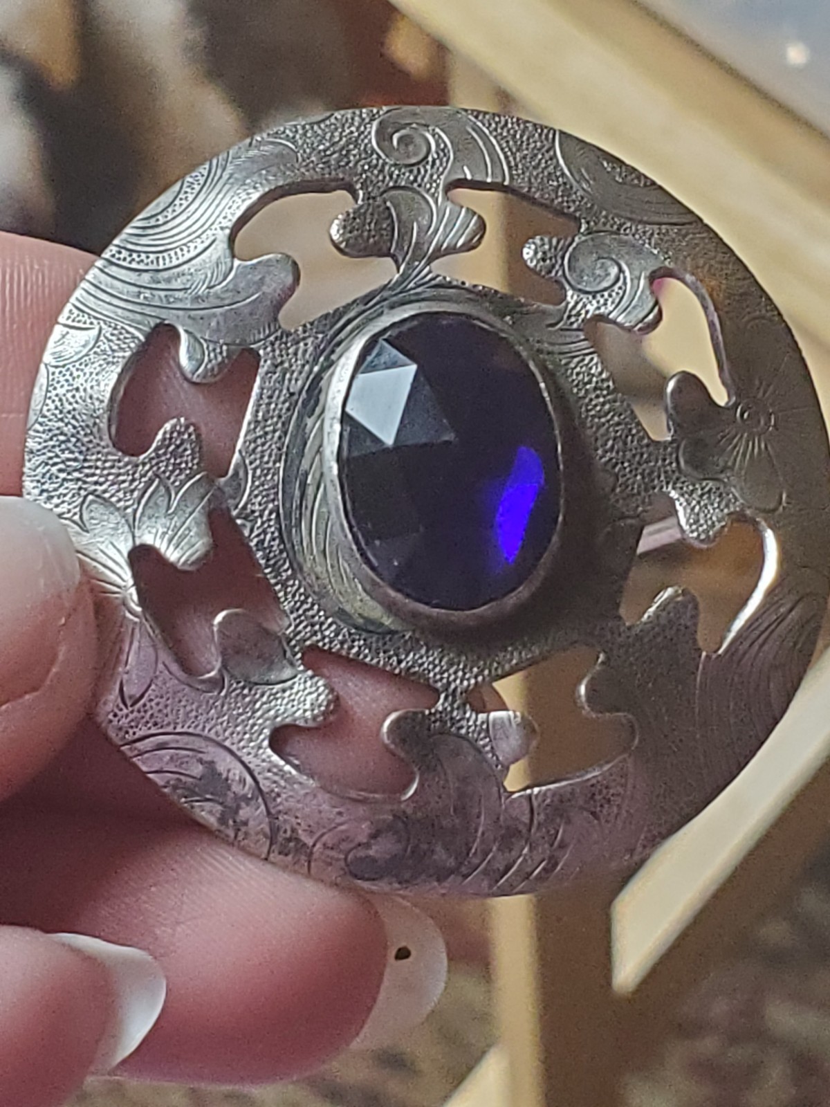 Antique Violet Blue Brooch, vintage pin / jewelry, old, Victorian ?