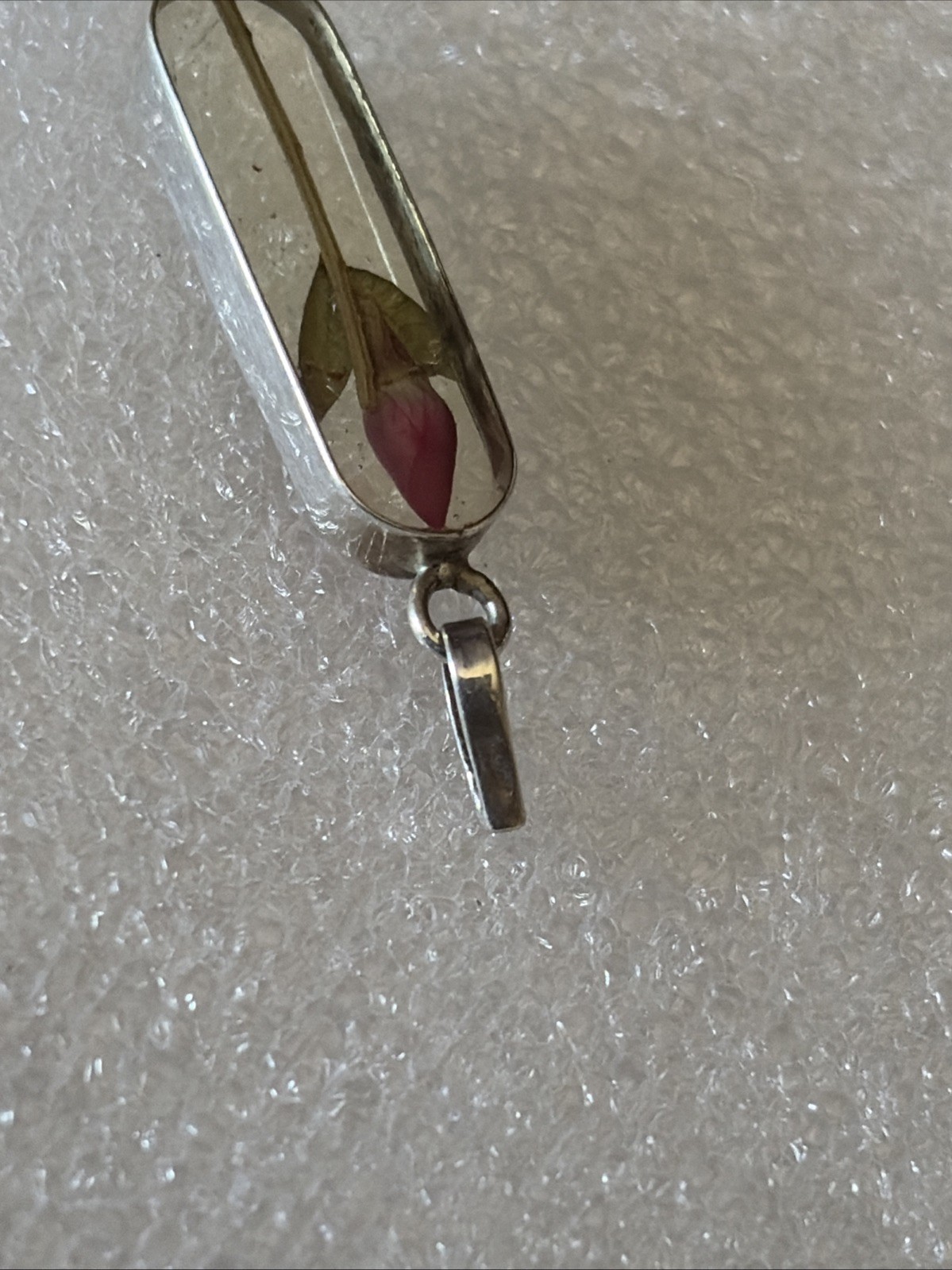 Vintage Sterling Rose Bud Encased In Lucite Pendant Charm-signed ATI 925 Mexico