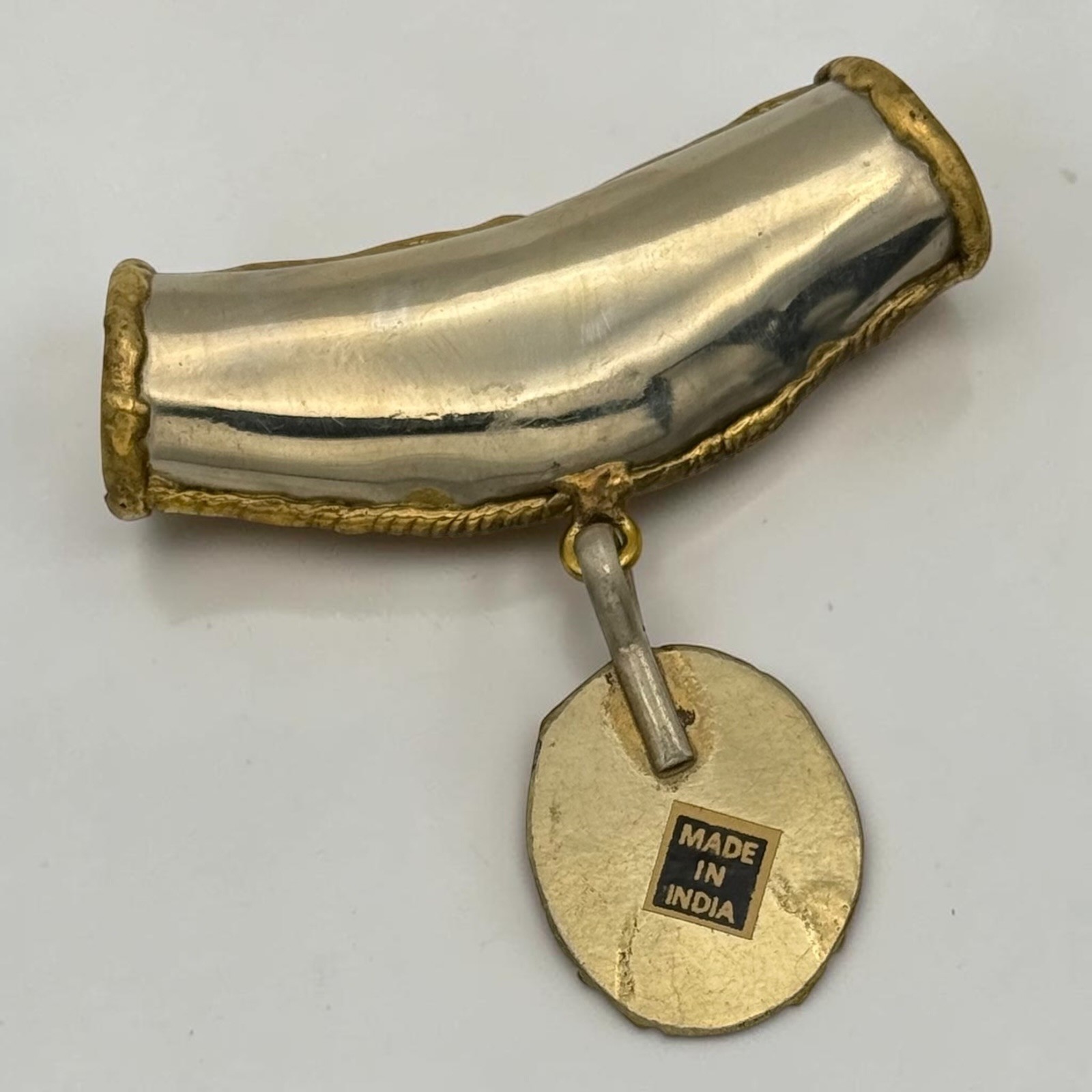 Vintage Brutalist Agate Mixed Metal Slide Pendant Silver Brass 2.5″