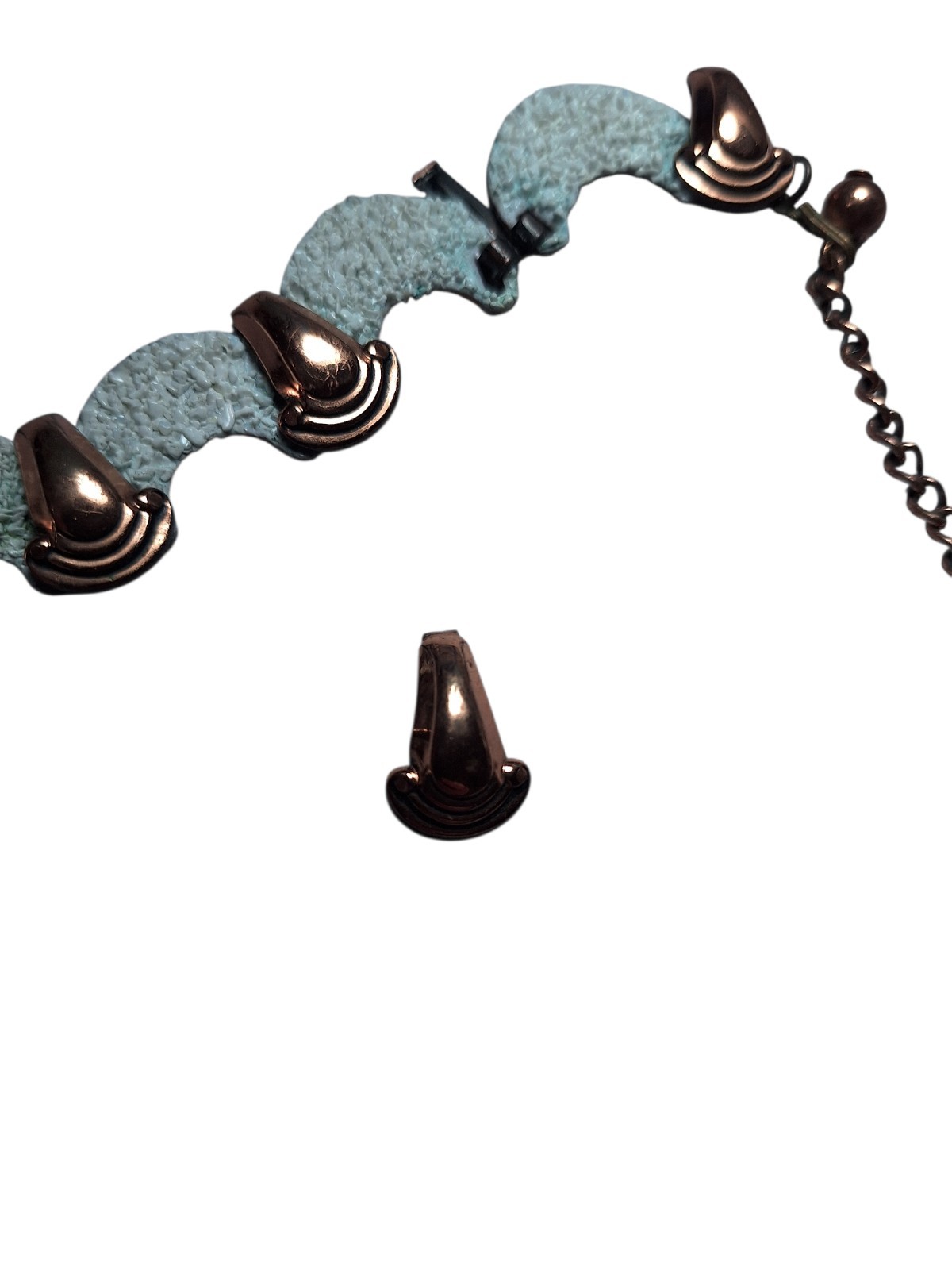 Vintage Copper & White Enamel Necklace Popcorn Texture For Repair SEE AD