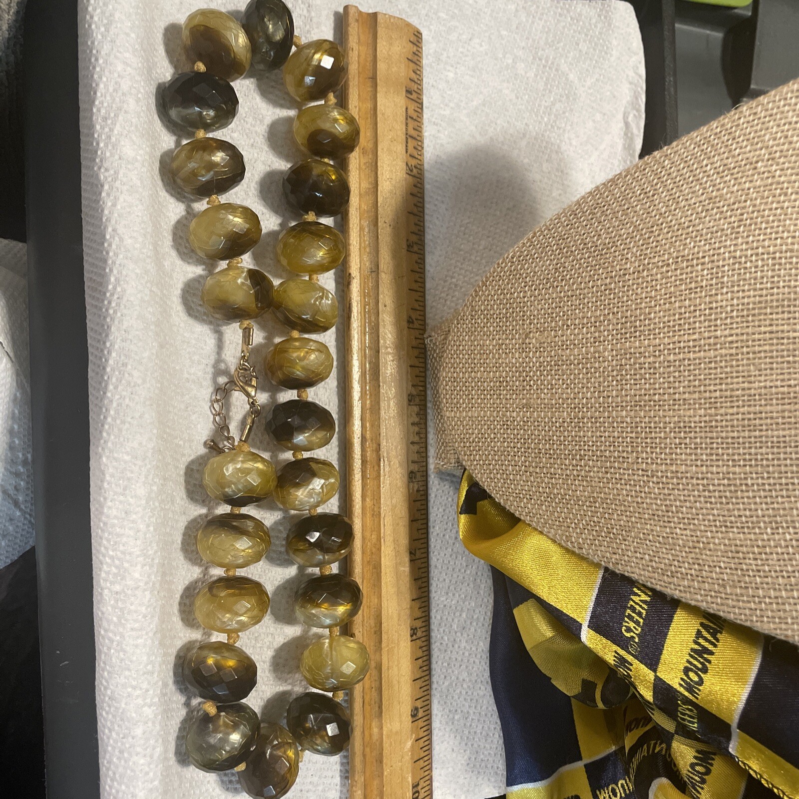 Hand Knotted Faceted Tiger Eye Beaded Necklace Lobster Closure Gold Tone Vintage
