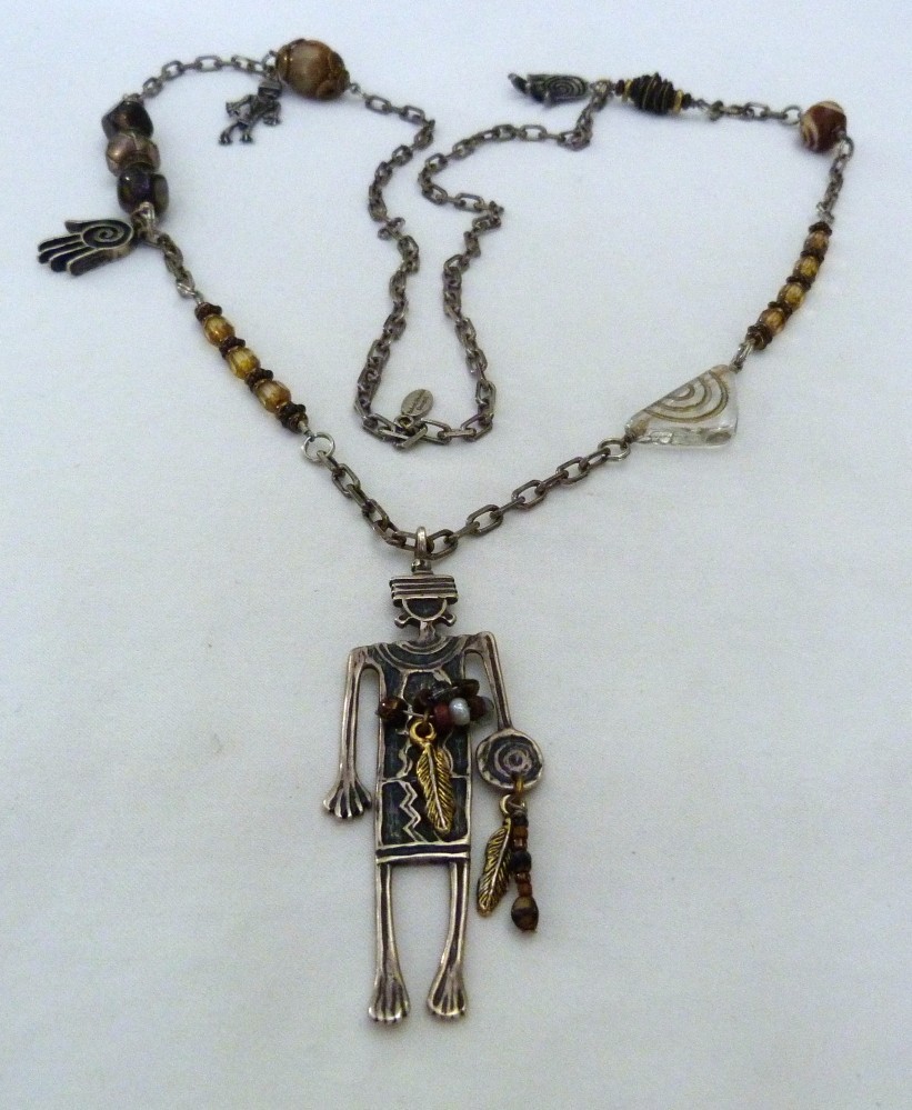 VINTAGE ROBERT SHIELDS USA STERLING SILVER SOUTHWESTERN LARGE CHARM NECKLACE 70G