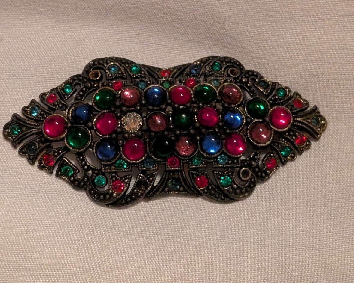 Vtg Art Deco Filigree Rhinestone Brooch Pin New England Glass Works