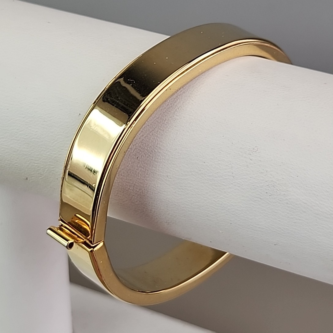 Vintage Bangle Bracelet Hinged 1cm Gold Tone Glossy Hollow 6.25″