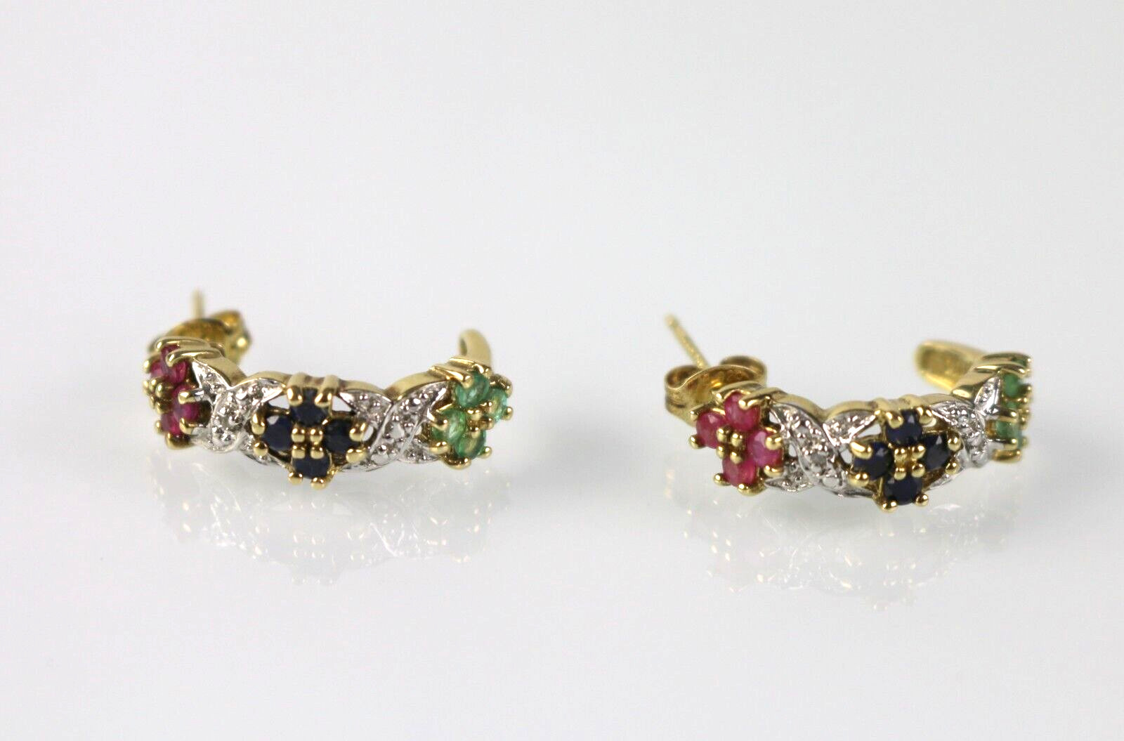 VTG Ross Simons Sterling Silver 925 Vermeil Ruby Sapphire Emerald Hoop Earrings