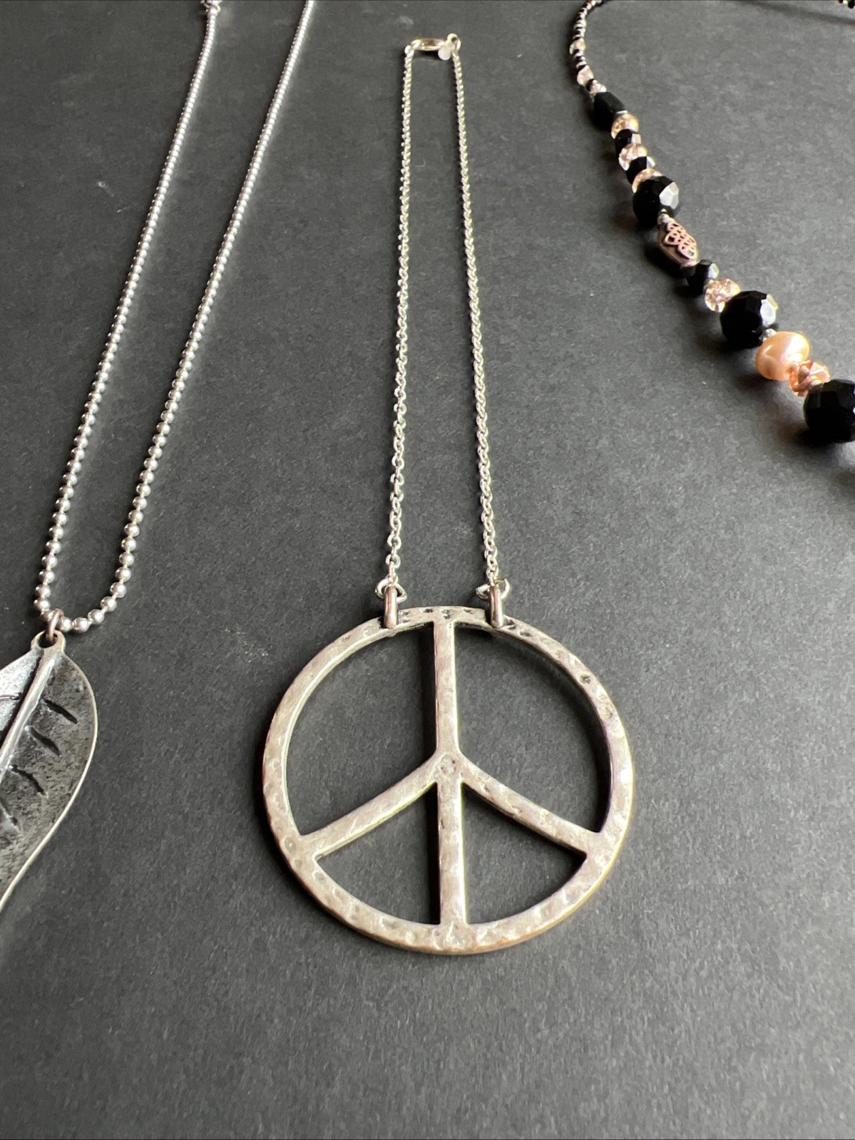 Peace Love Dopamine Weed Leaf Necklaces Vintage Copper Silver Tones Necklace LOT