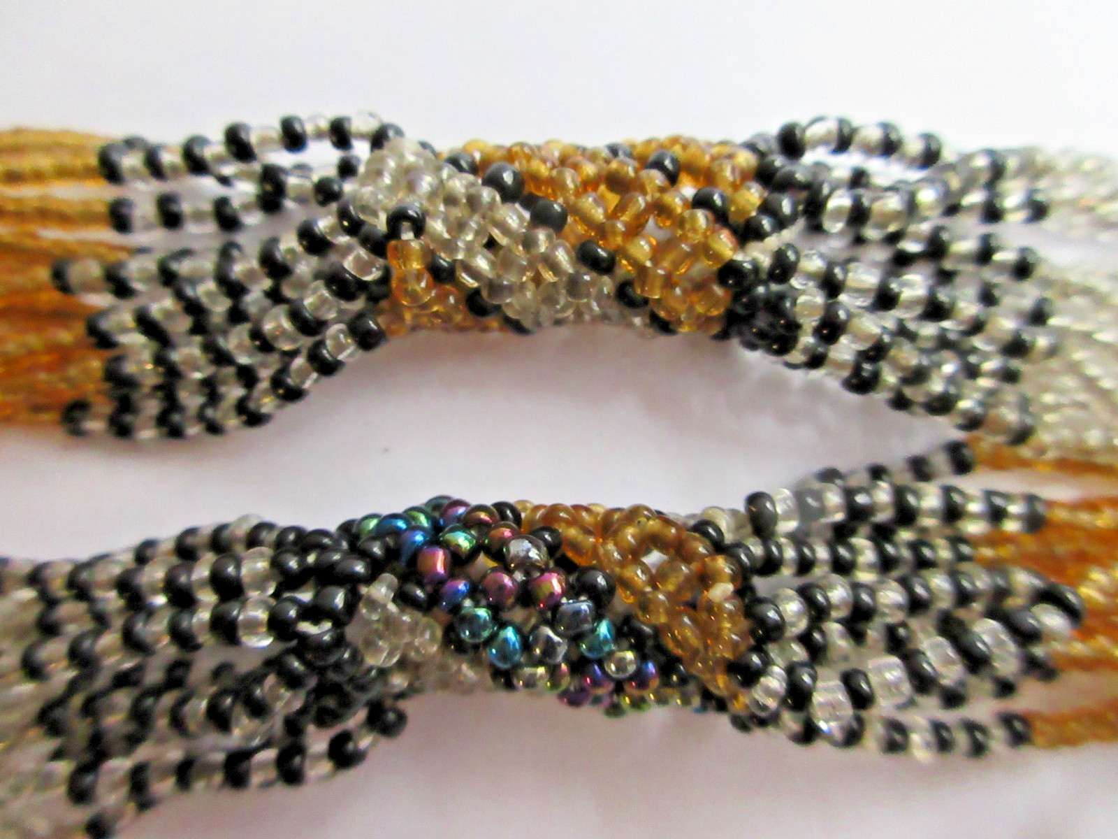 Multi Strand Twisted Woven Sead Bead Beaded Black Bronze Silver Necklace 22″
