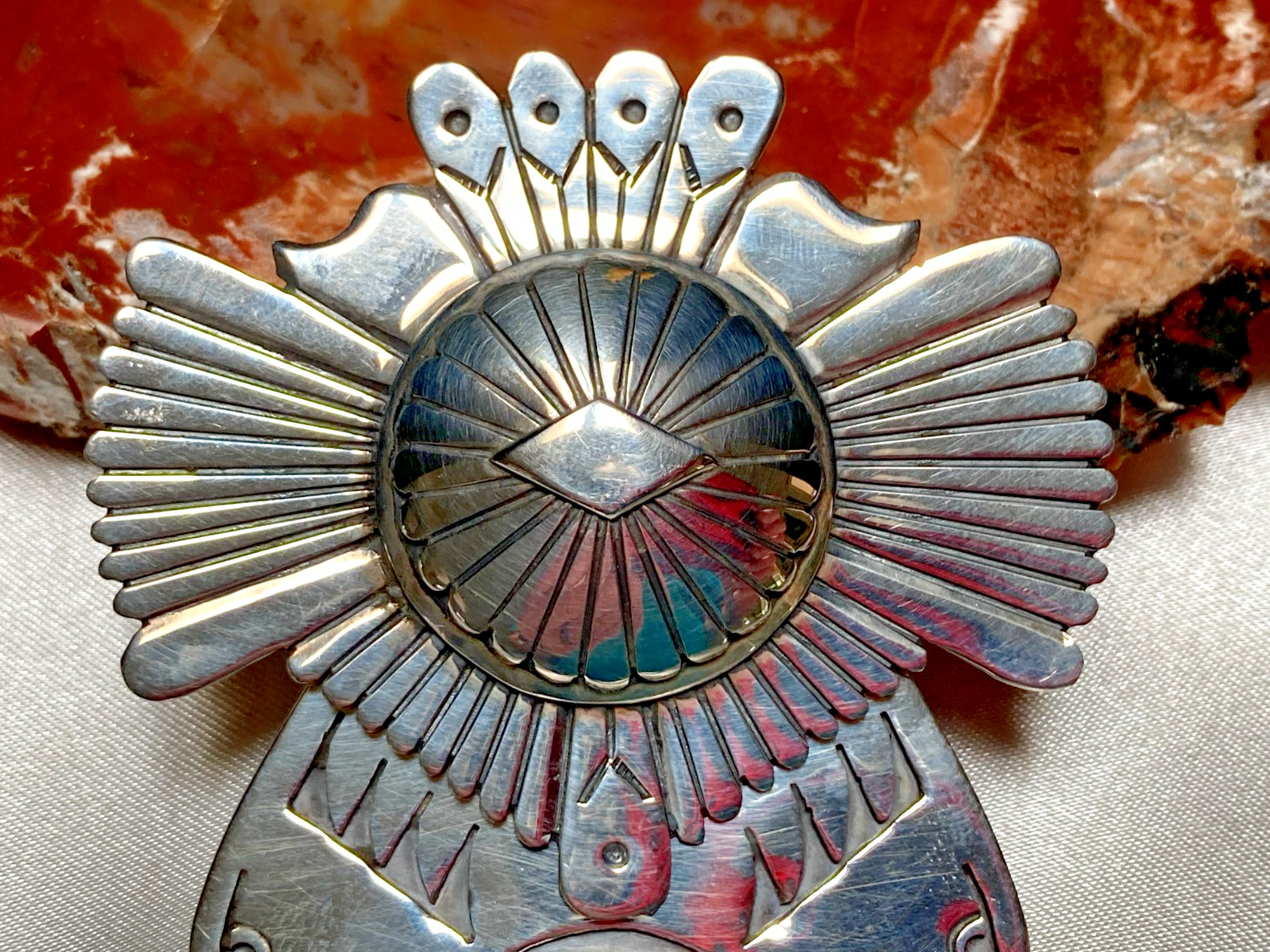 Extremely Rare Eagles Sunface Silver Pendant Renowned Navajo Artist Eddy Chaco