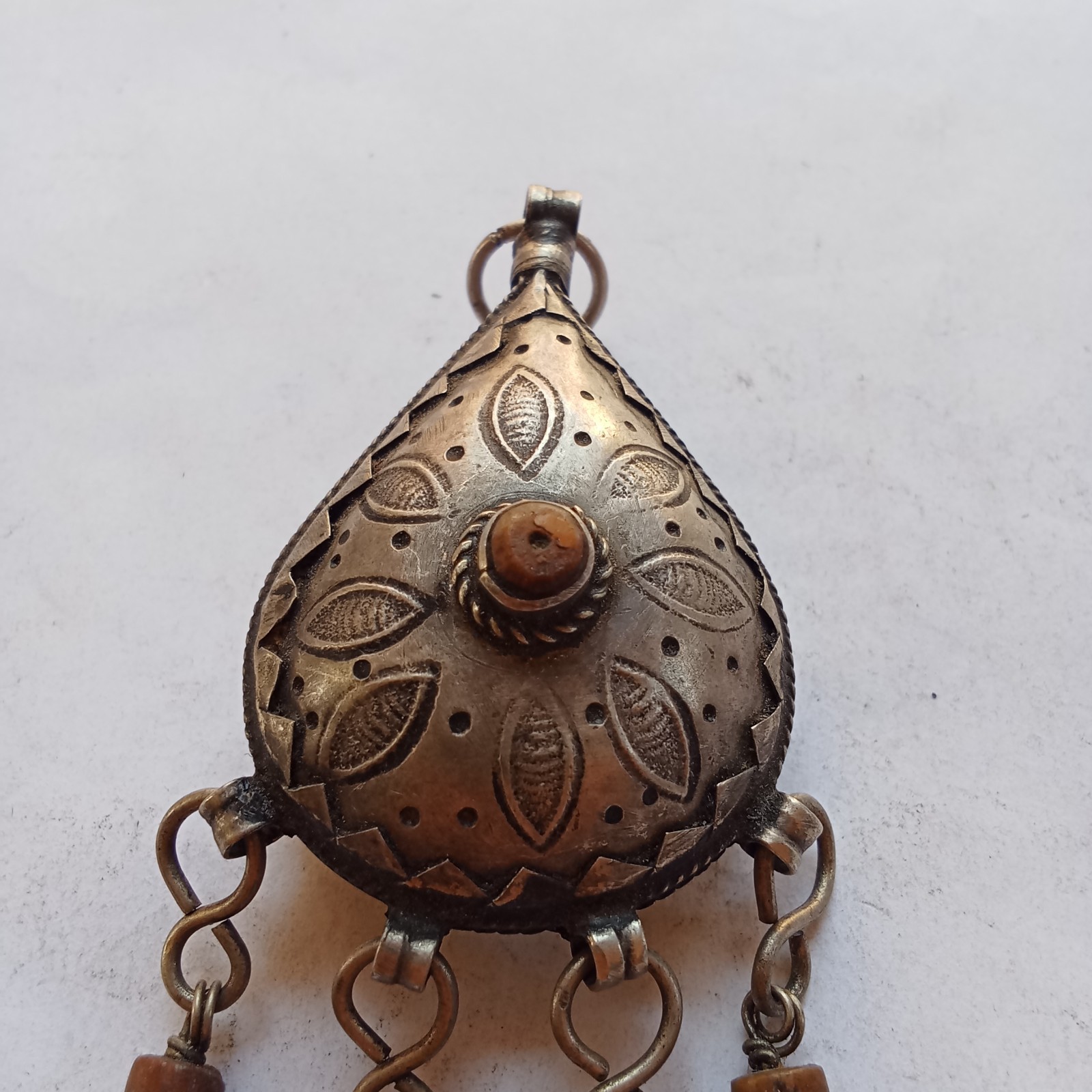 Antique Silver Tone Bedouin Prayer Box Necklace Dangle Bells