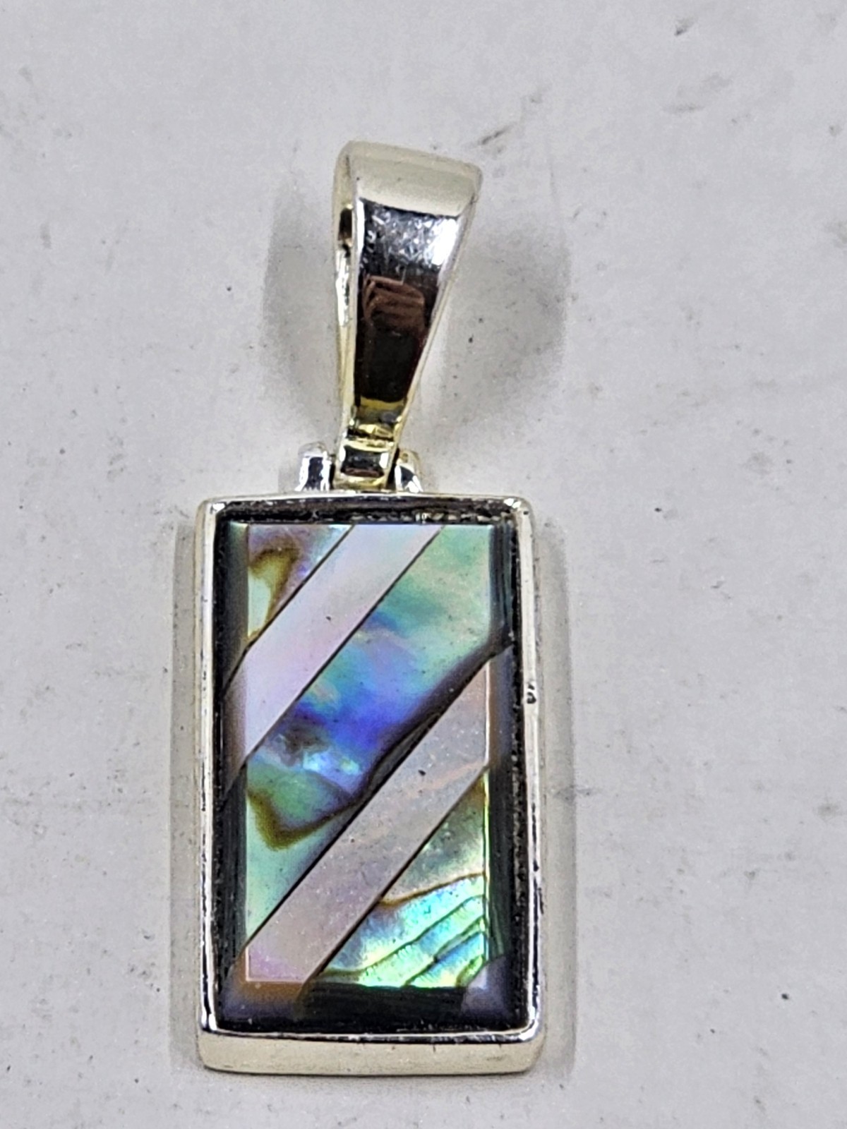 925 Sterling Silver Reversible Abalone MOP Black Inlay Rectangular Pendant
