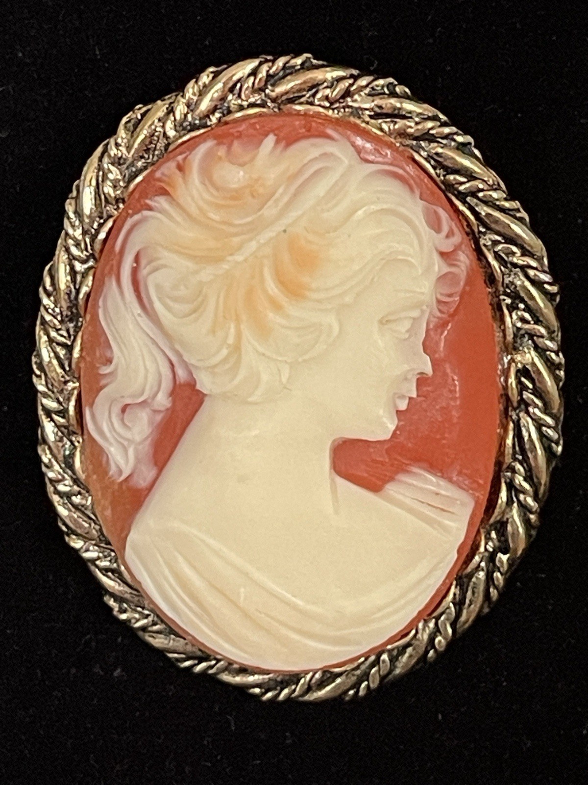 Vintage Gold Tone Orange & Cream Cameo Brooch & Cameo Stick Pin