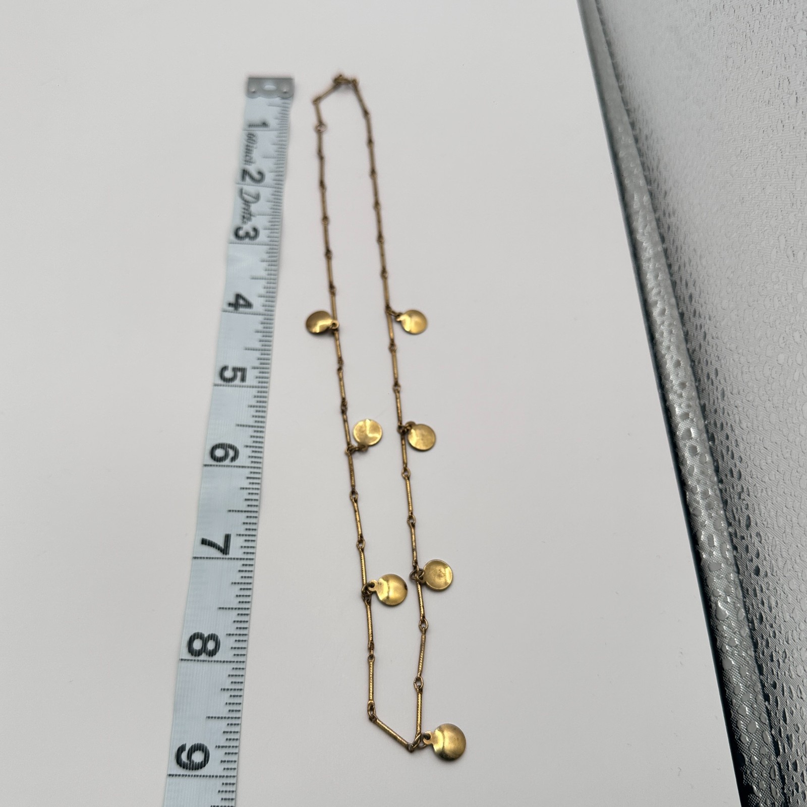 Vintage 90s Gold Tone Circle Disc Charm Station Necklace Minimalist Jewelry