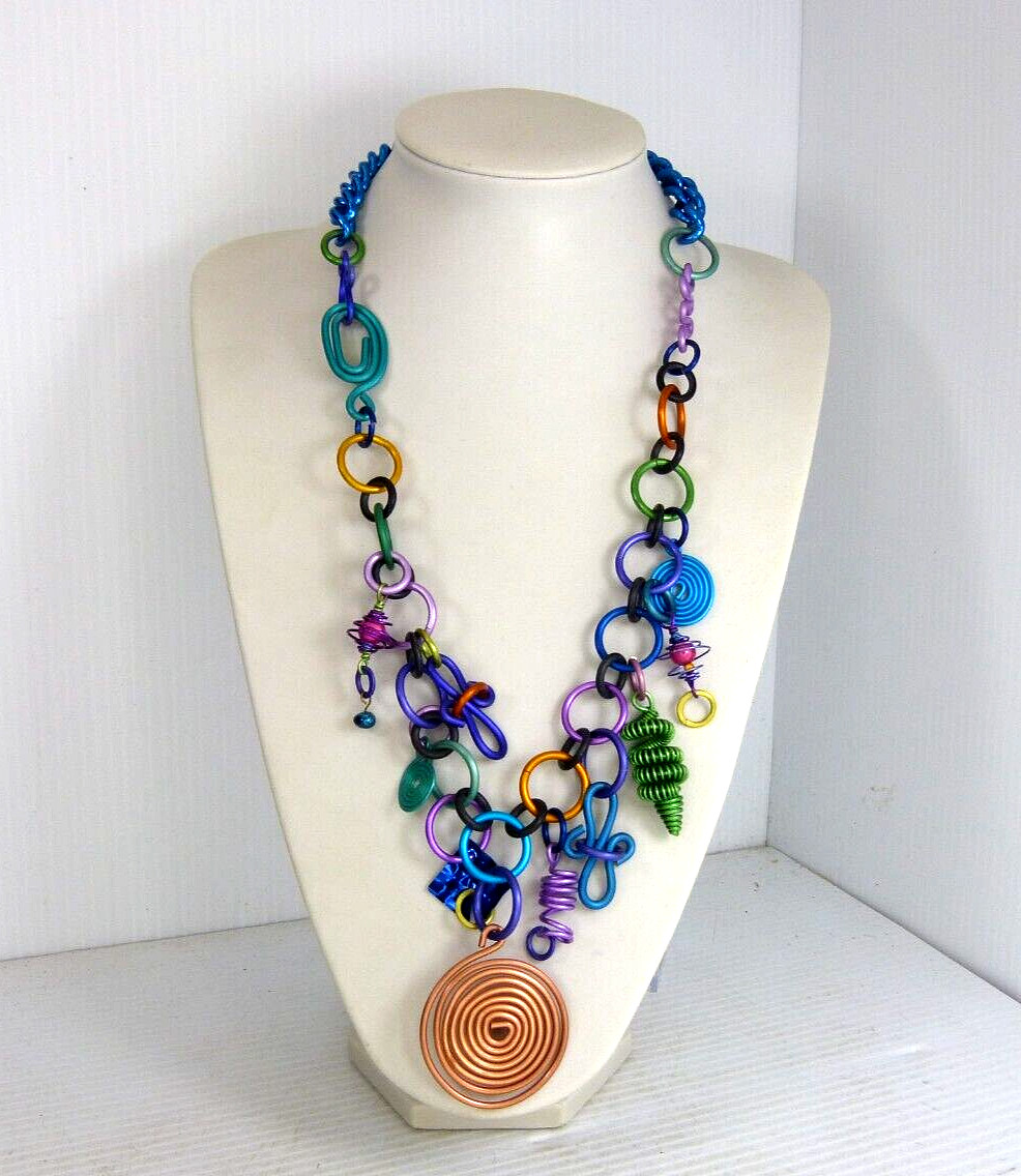 Vintage Multi Color Anodized Aluminum Necklace Estate Find ! Spada ??