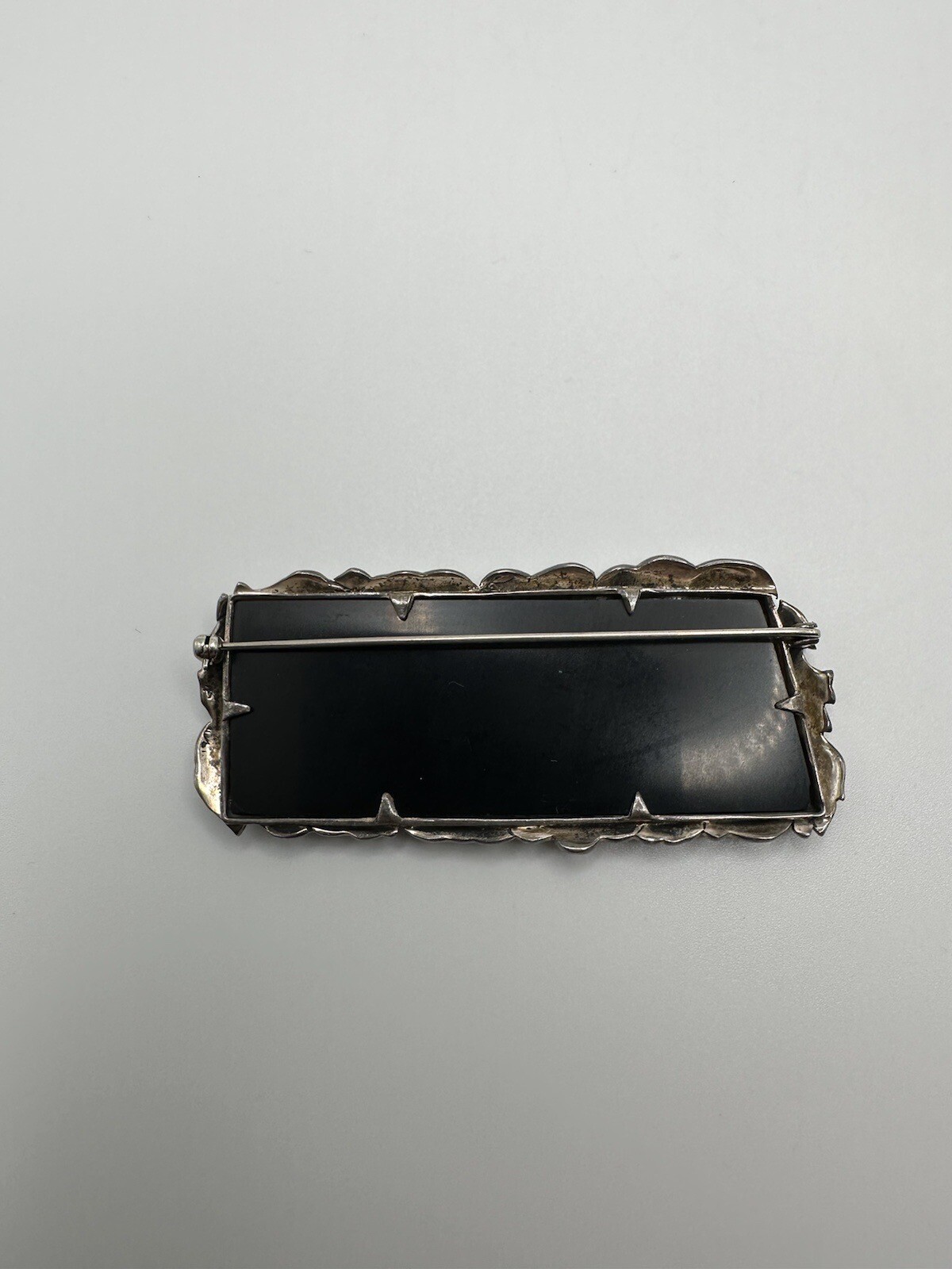 Huge Vintage Sterling Silver Onyx Marcasite Laurel Leaf Brooch 7.5cm BB1