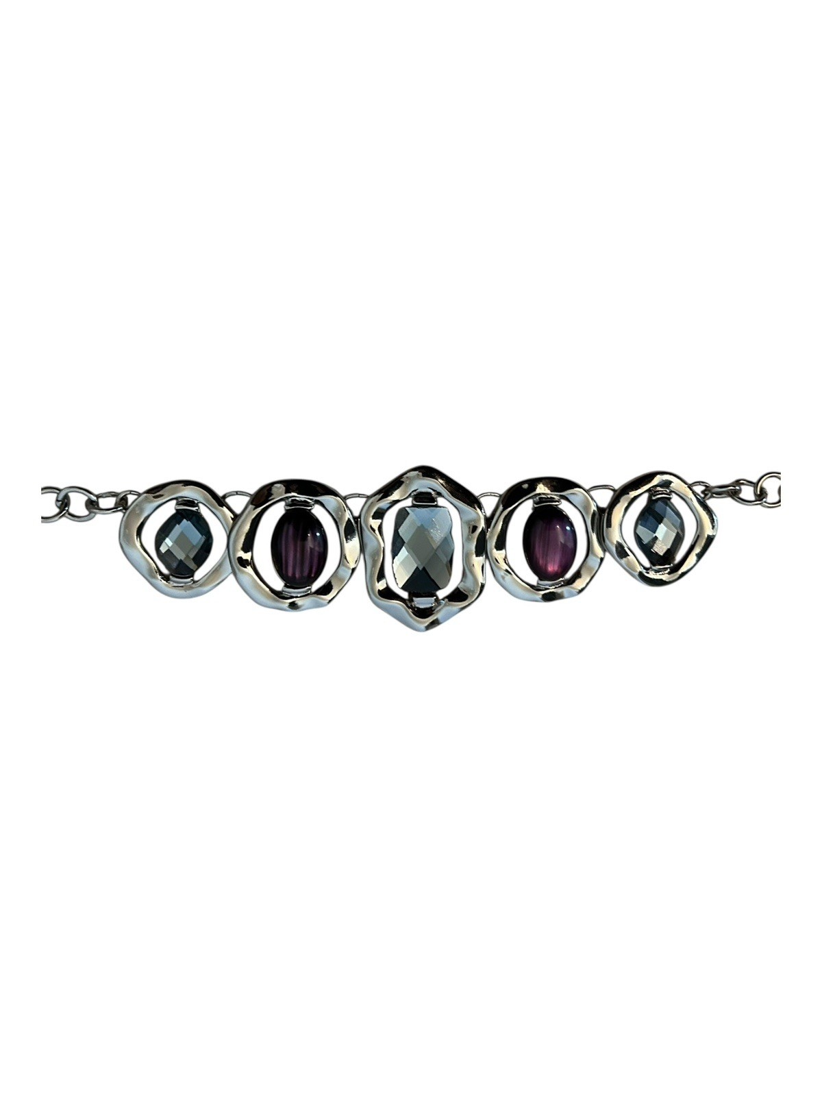 Chico’s Bold Silver Necklace Mixed Gemstones Purple Blue Gray Beaded 17–21”