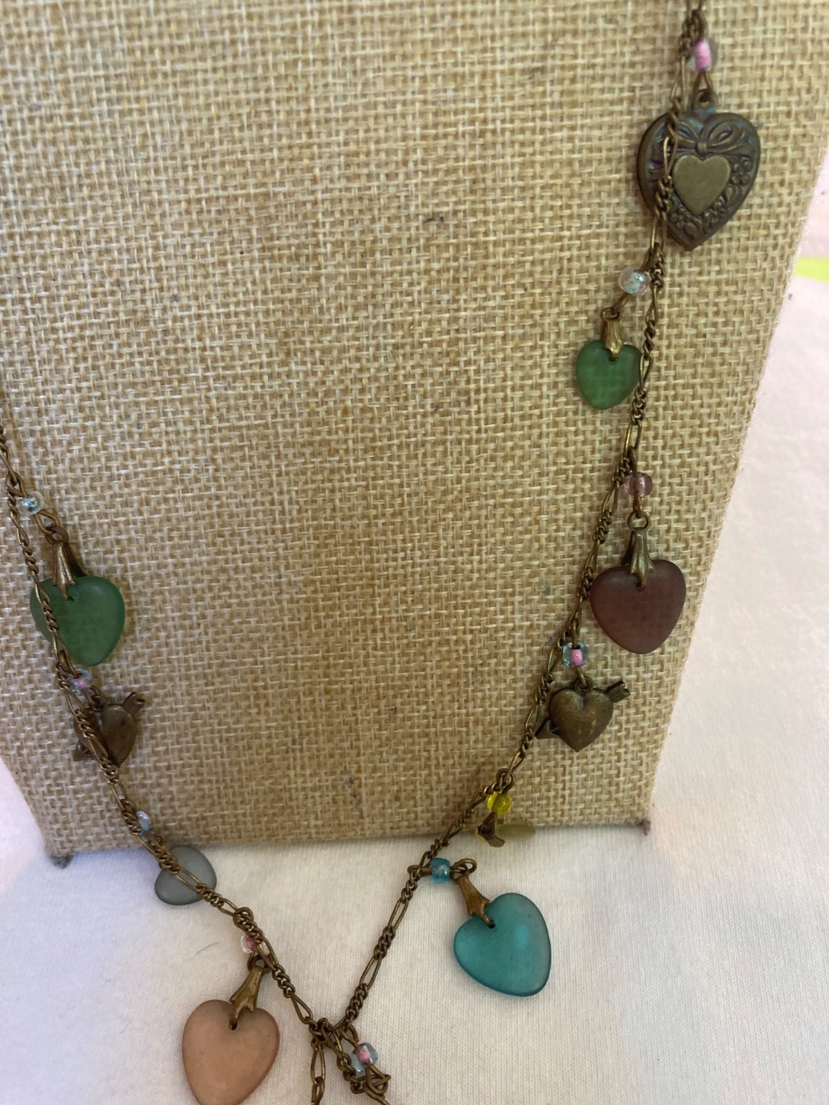 Glass Works Studio Marked Vintage Necklace with Heart Charms and Beads