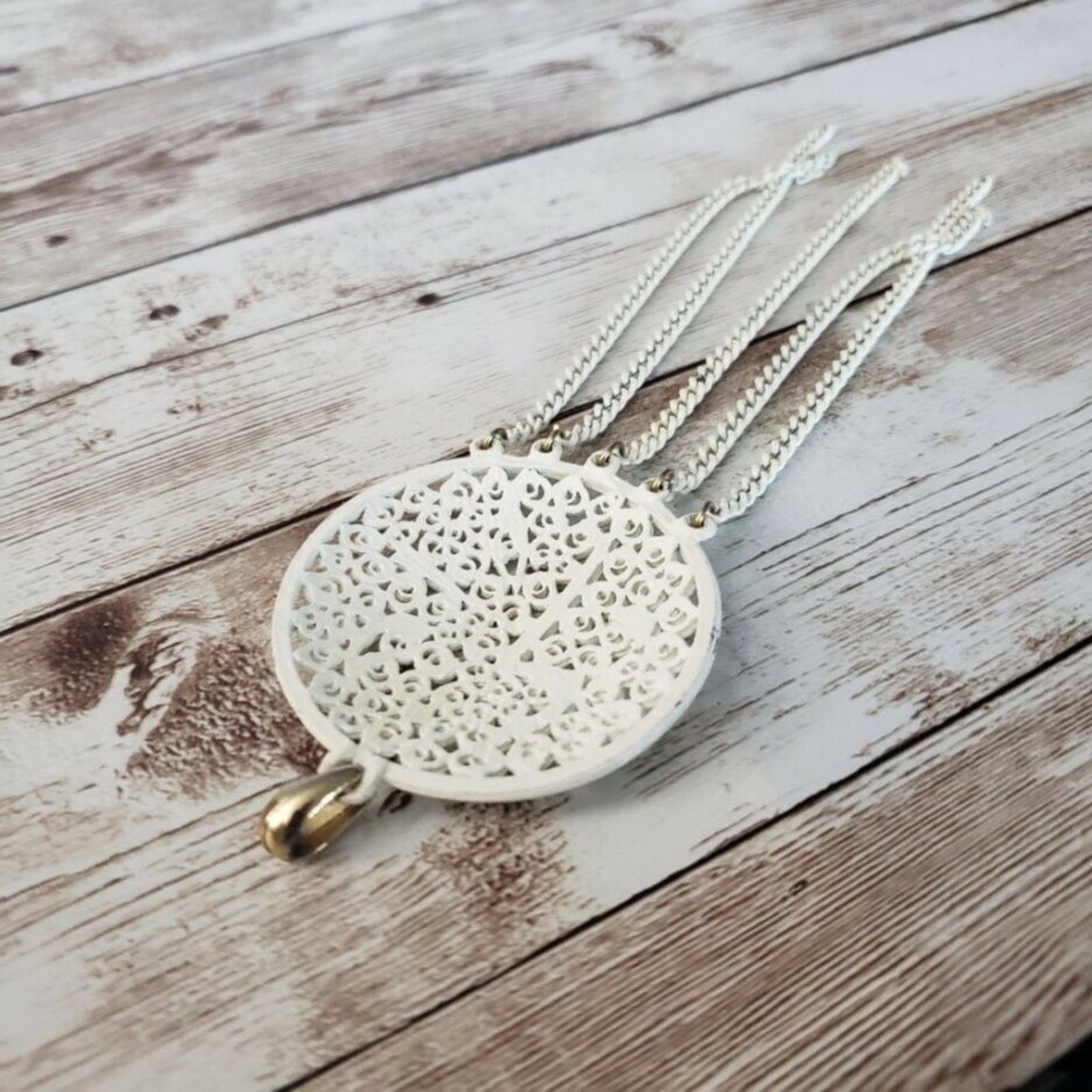 Vintage Pendant – Large Statement Cream with Dangle – No Chain Included