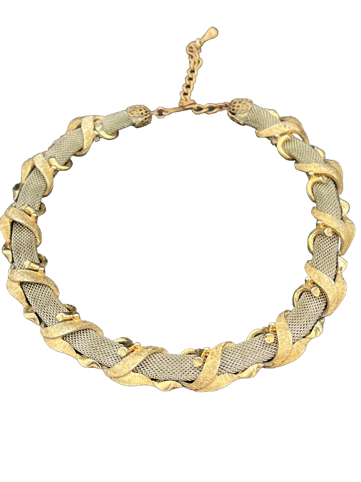 Vintage Silver Tone Chain Mail Link Choker Necklace Gold Articulated Links 14”