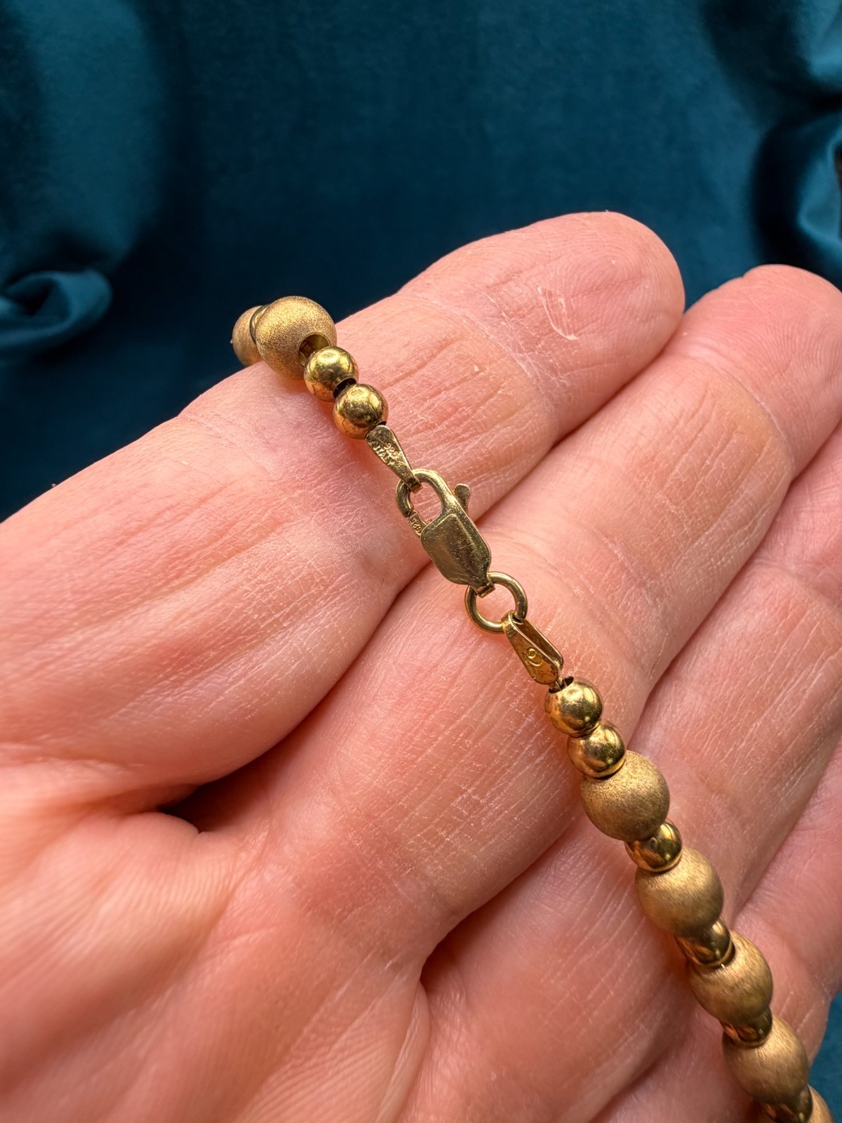 Vintage Sterling Silver Beaded Necklace Gold Tone Marked ‘925 Italy V’ 16″ 39.8g